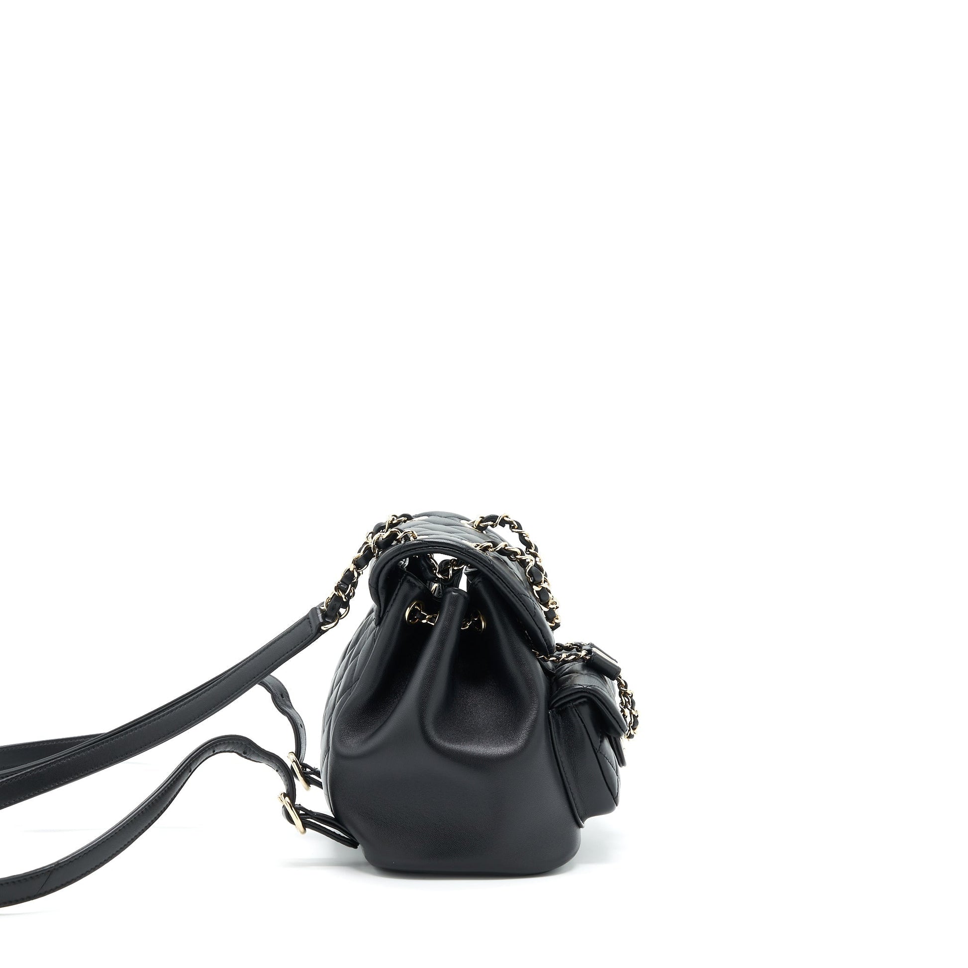 Chanel Duma Backpack Lambskin LGHW Microchip Black Black Lghwmicrochip