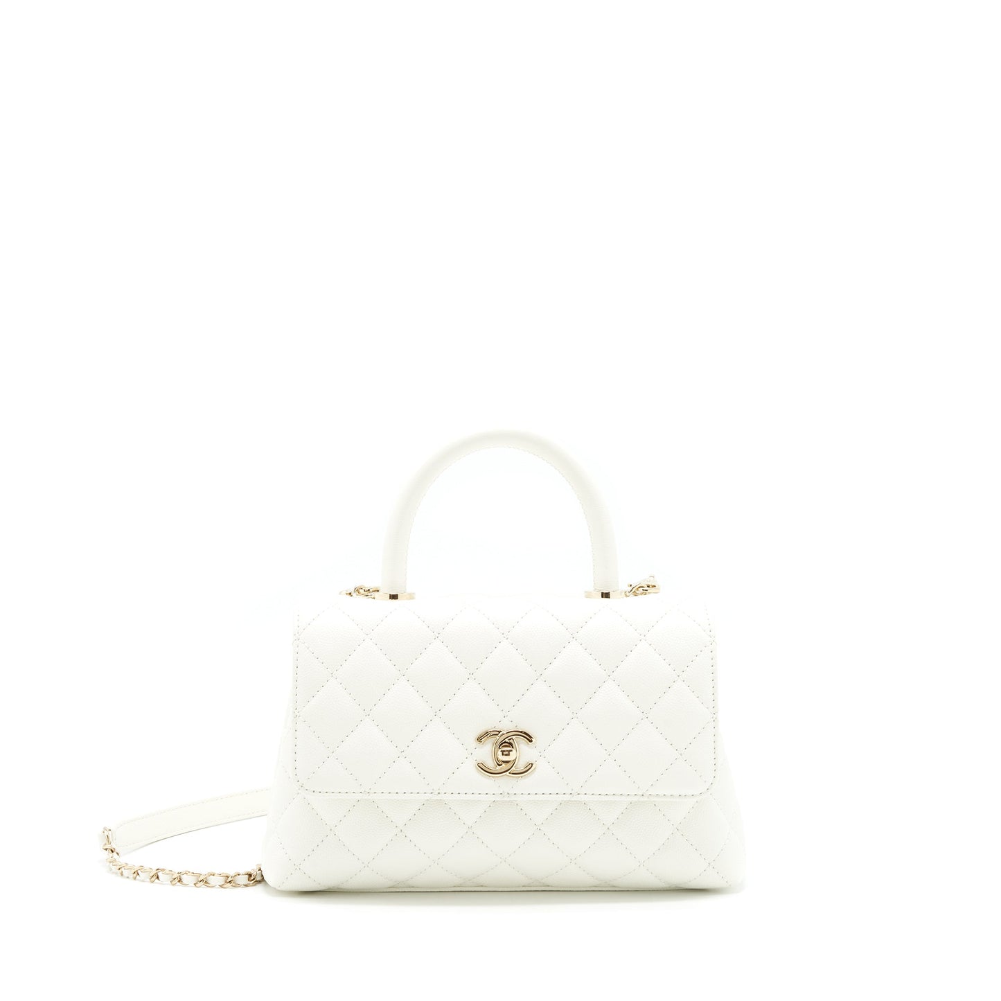 Chanel Coco handle Caviar LGHW microchip White Small Handbag