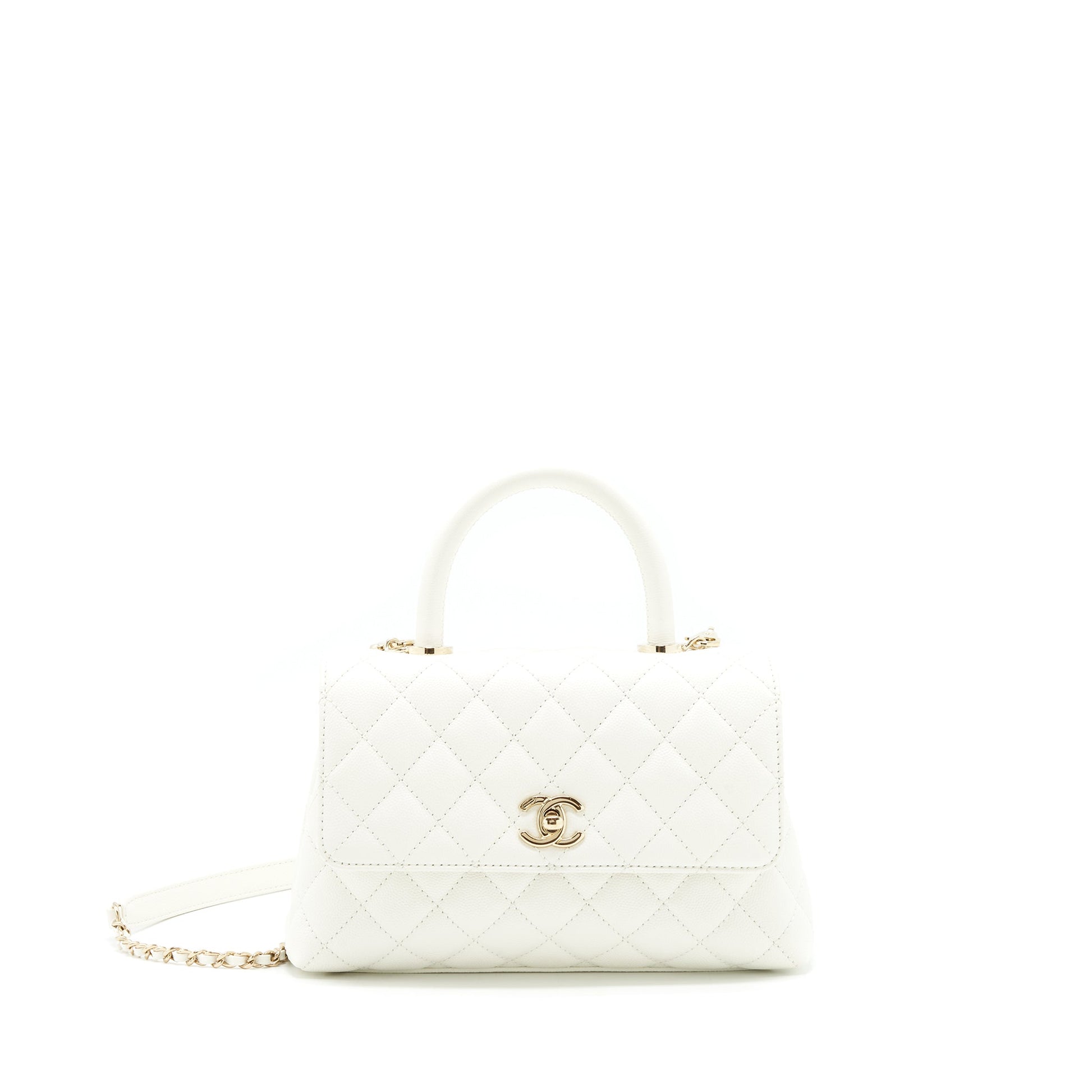Chanel Coco handle Caviar LGHW microchip White Small Handbag