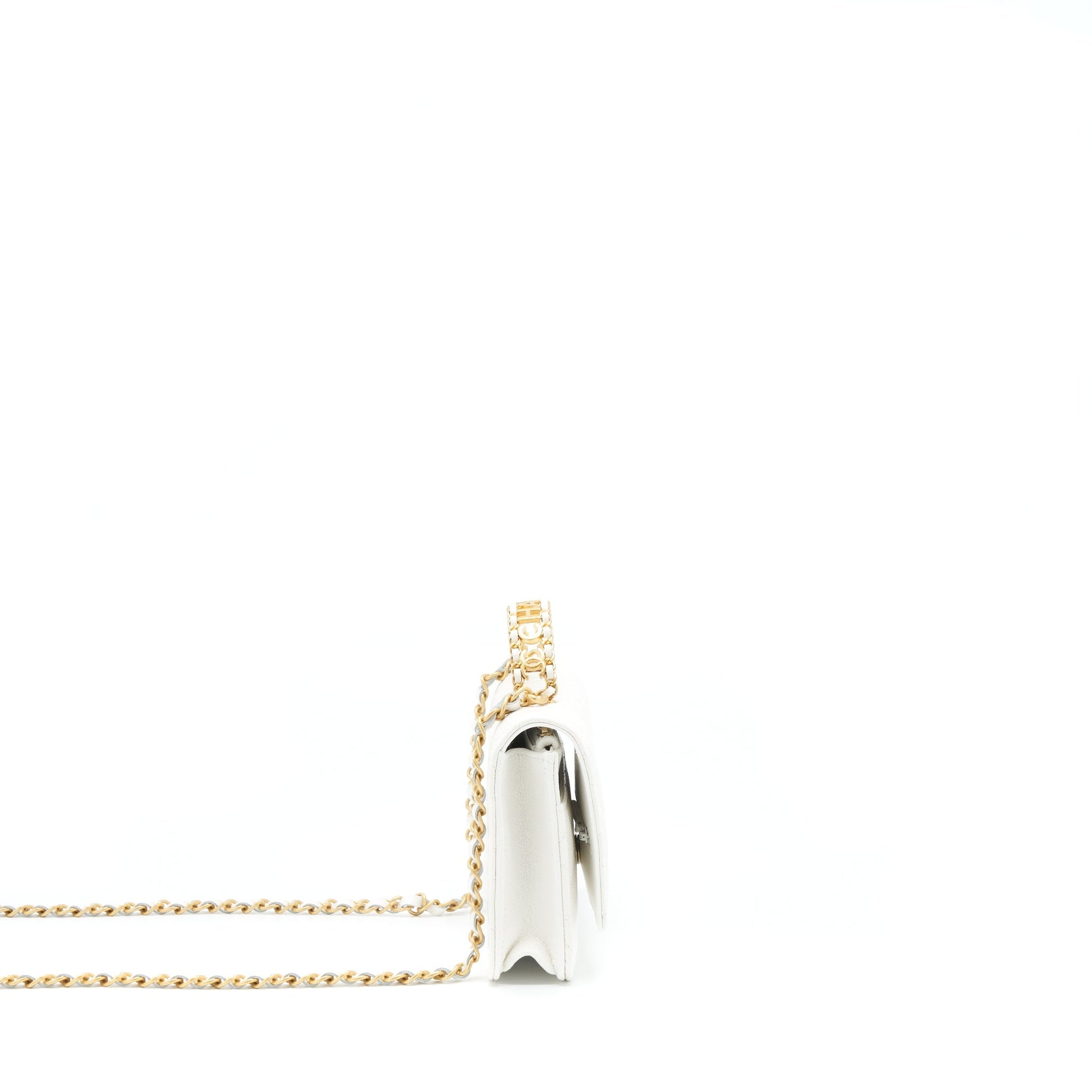 Chanel 22s Logo Top Handle On Caviar White Wallet Case