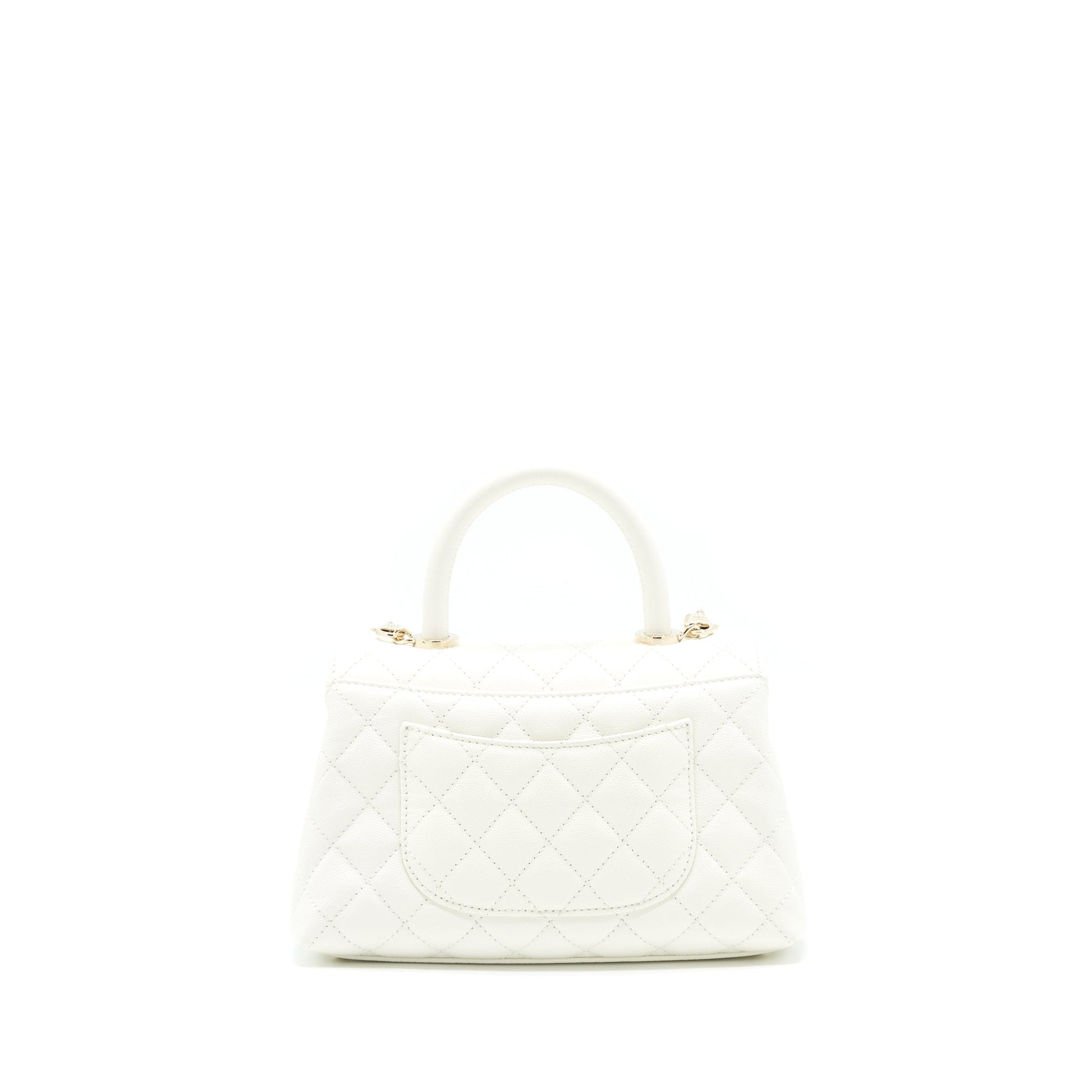 Chanel Coco handle Caviar LGHW microchip White Small Handbag