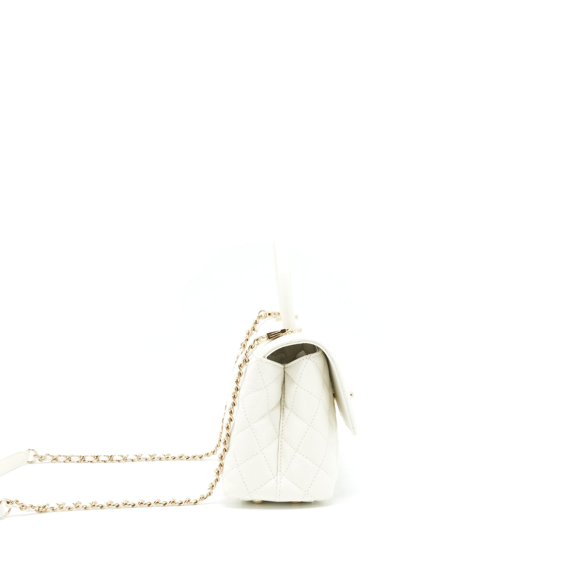 Chanel Coco handle Caviar LGHW microchip White Small Handbag