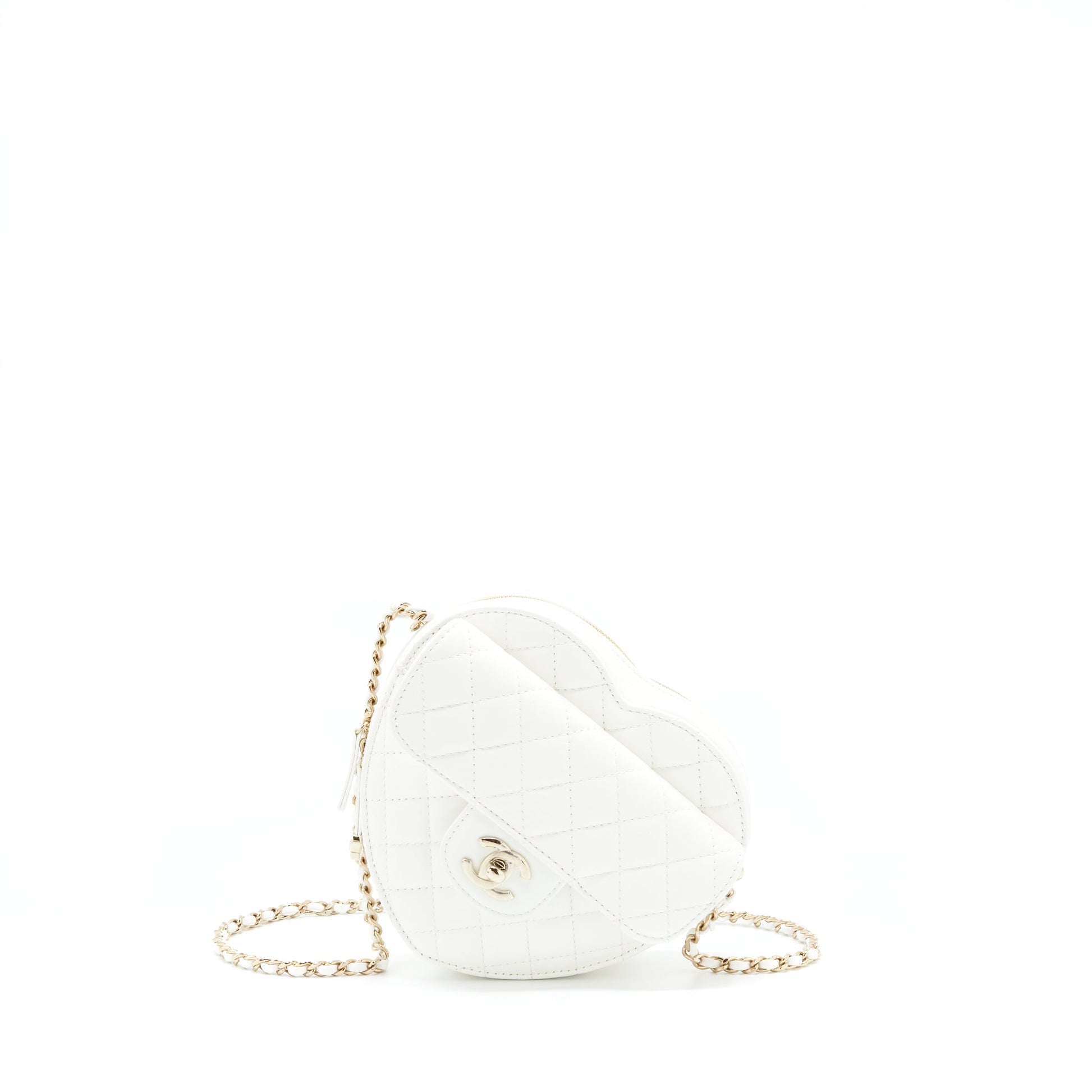 Chanel 22S Heart Lambskin LGHW Microchip White Handbag