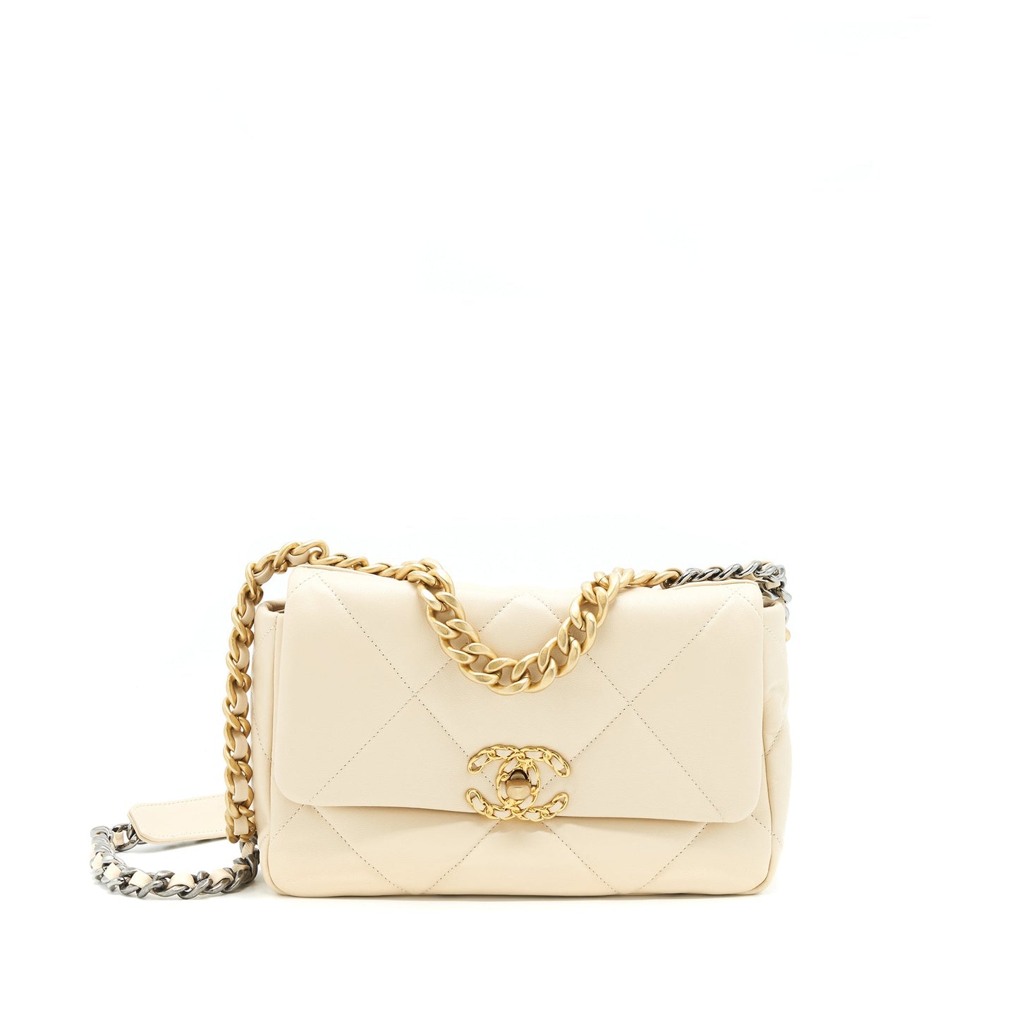 Chanel 19 19K Shiny Goatskin GHW Beige Small Handbag