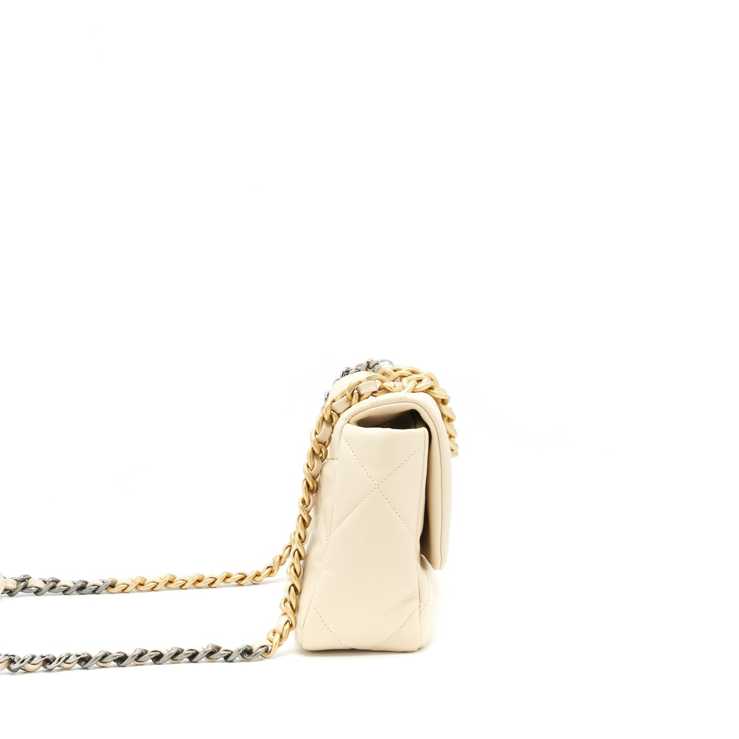 Chanel 19 19K Shiny Goatskin GHW Beige Small Handbag