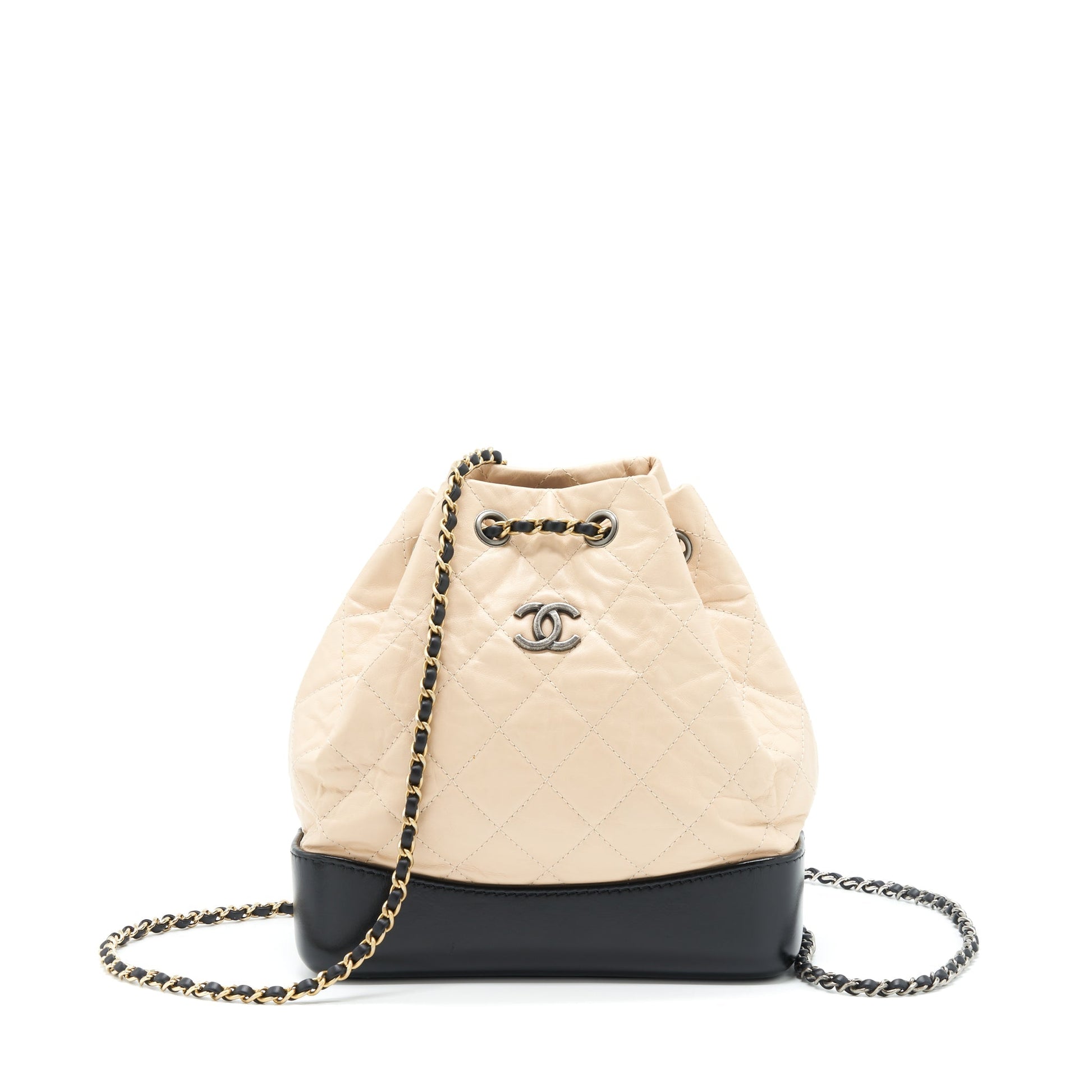 Chanel Gabrielle Backpack Multi Colour Hardware Black Beige Small