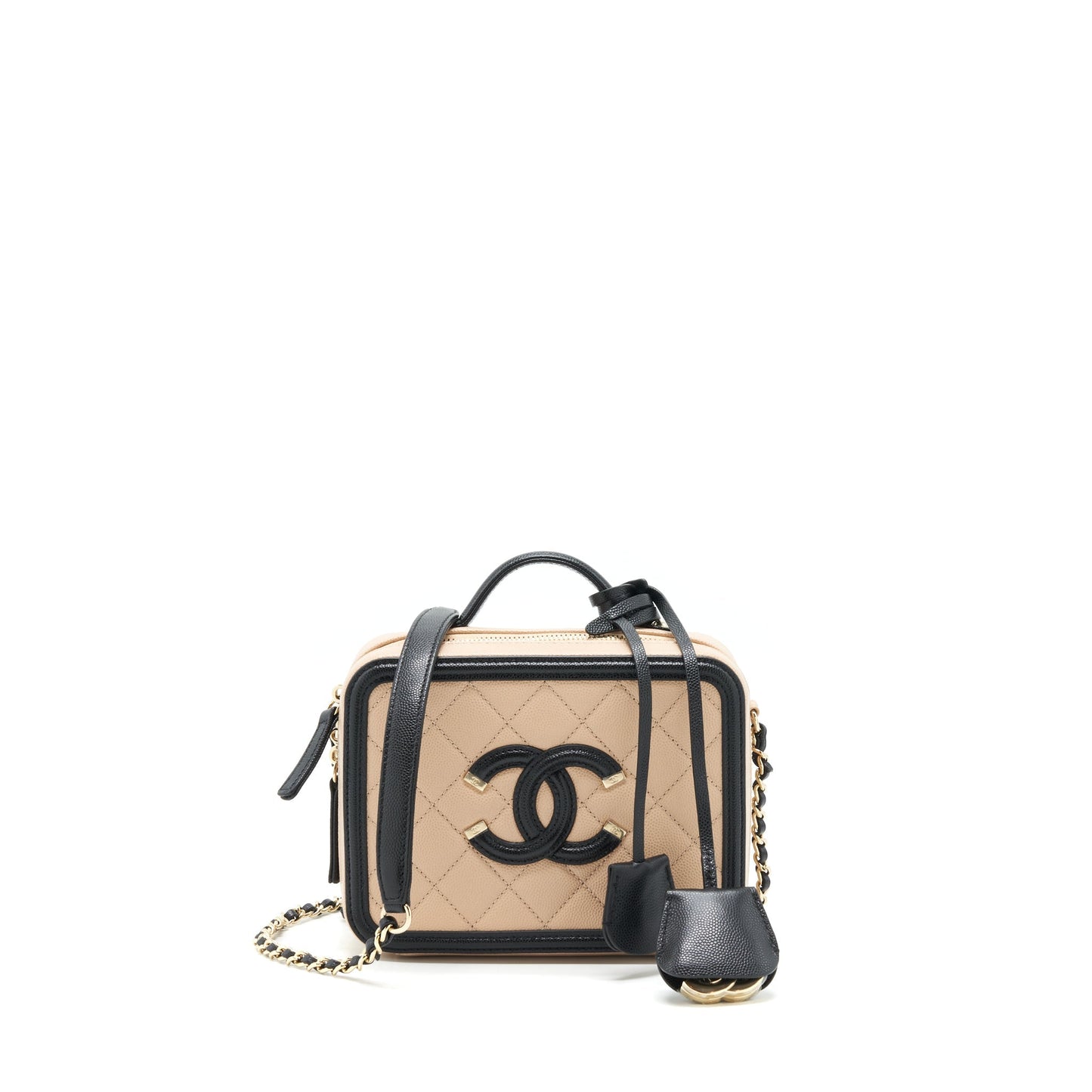 Chanel Vanity Filigree Caviar & LGHW Black Beige Handbag