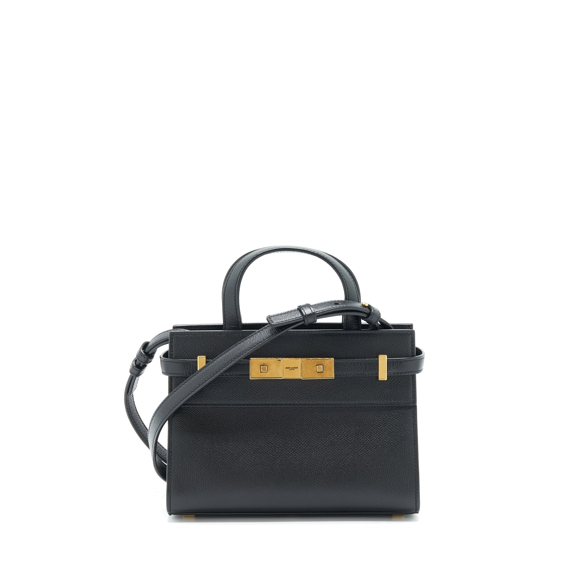 YSL Saint Laurent Manhattan Nano Shopping Purse Calfskin Travel Bag Black