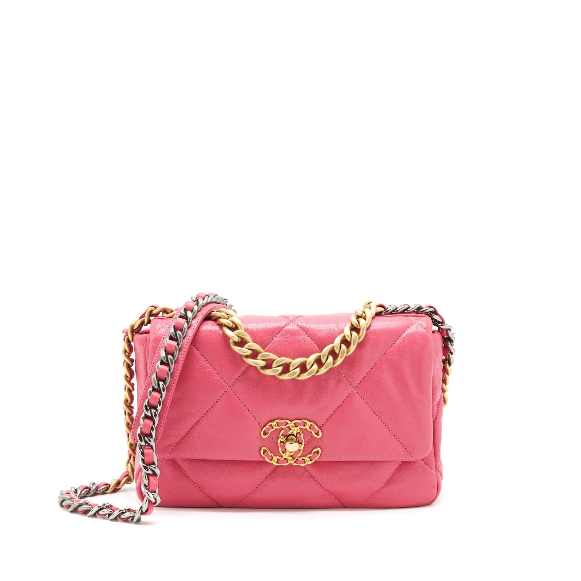 Chanel 19 flap Goatskin hardware Pink Gold Silver Small Shoulder Bag