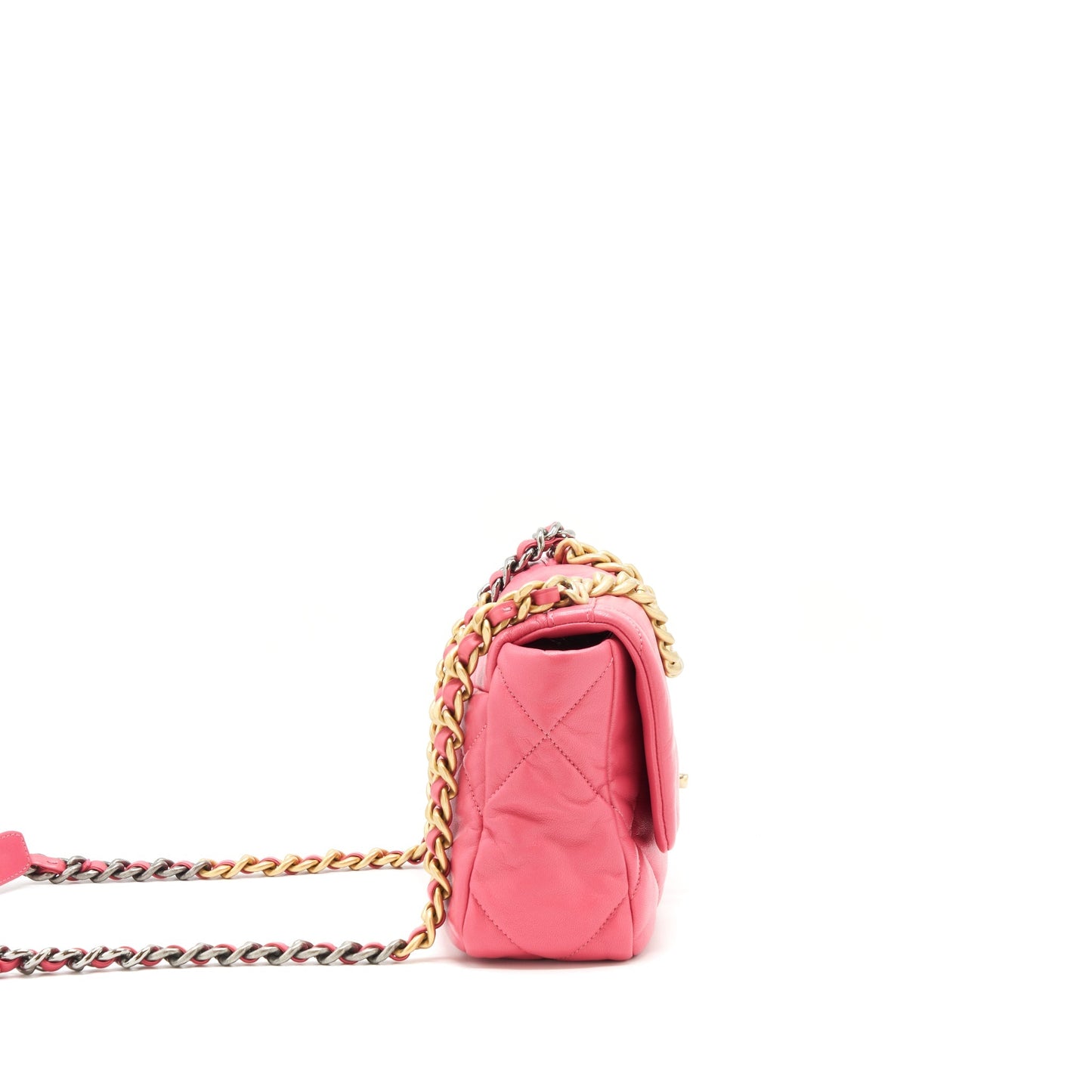 Chanel 19 flap Goatskin hardware Pink Gold Silver Small Shoulder Bag