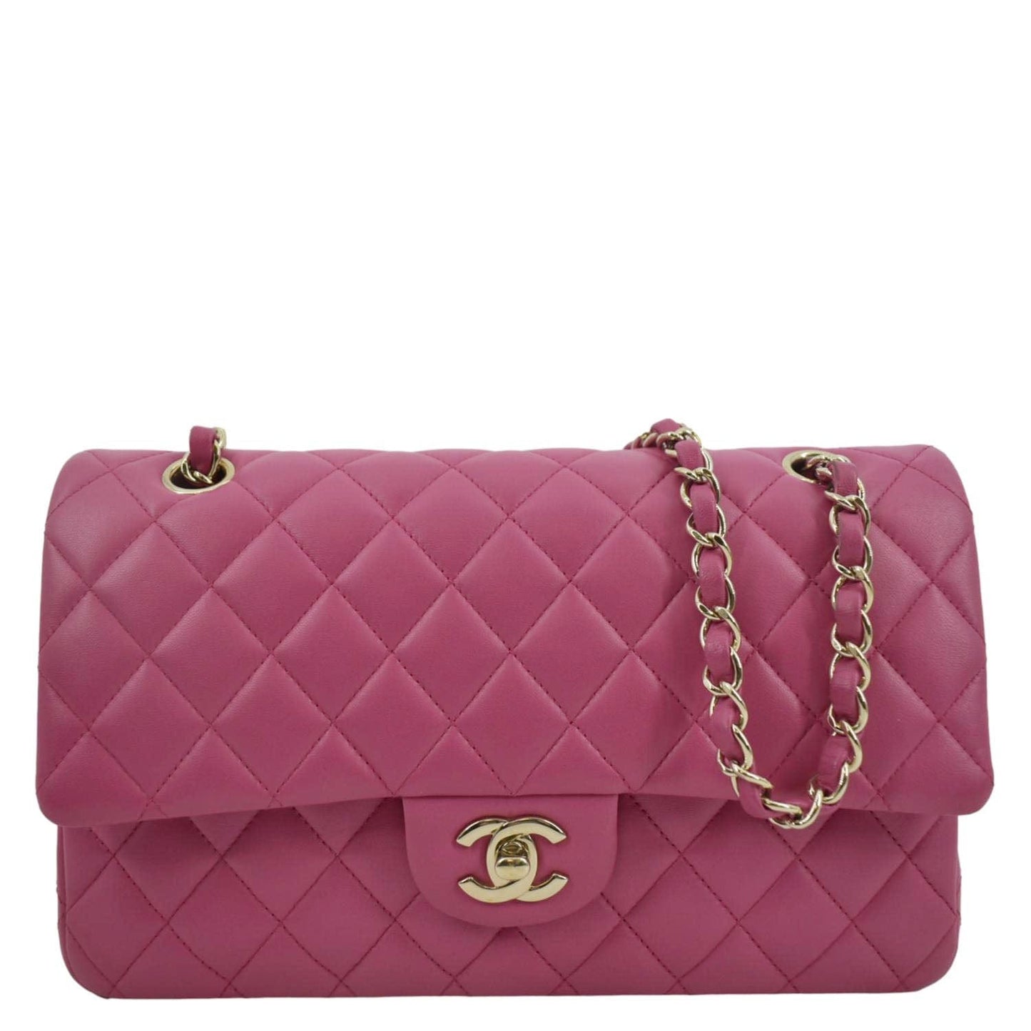 Chanel Classic Double Flap Quilted Leather Lambskin Pink Travel Bag