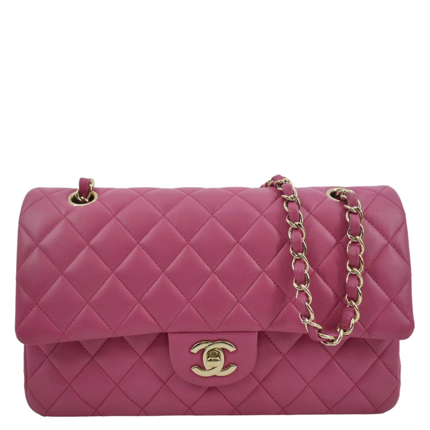 Chanel Classic Double Flap Quilted Leather Lambskin Pink Travel Bag