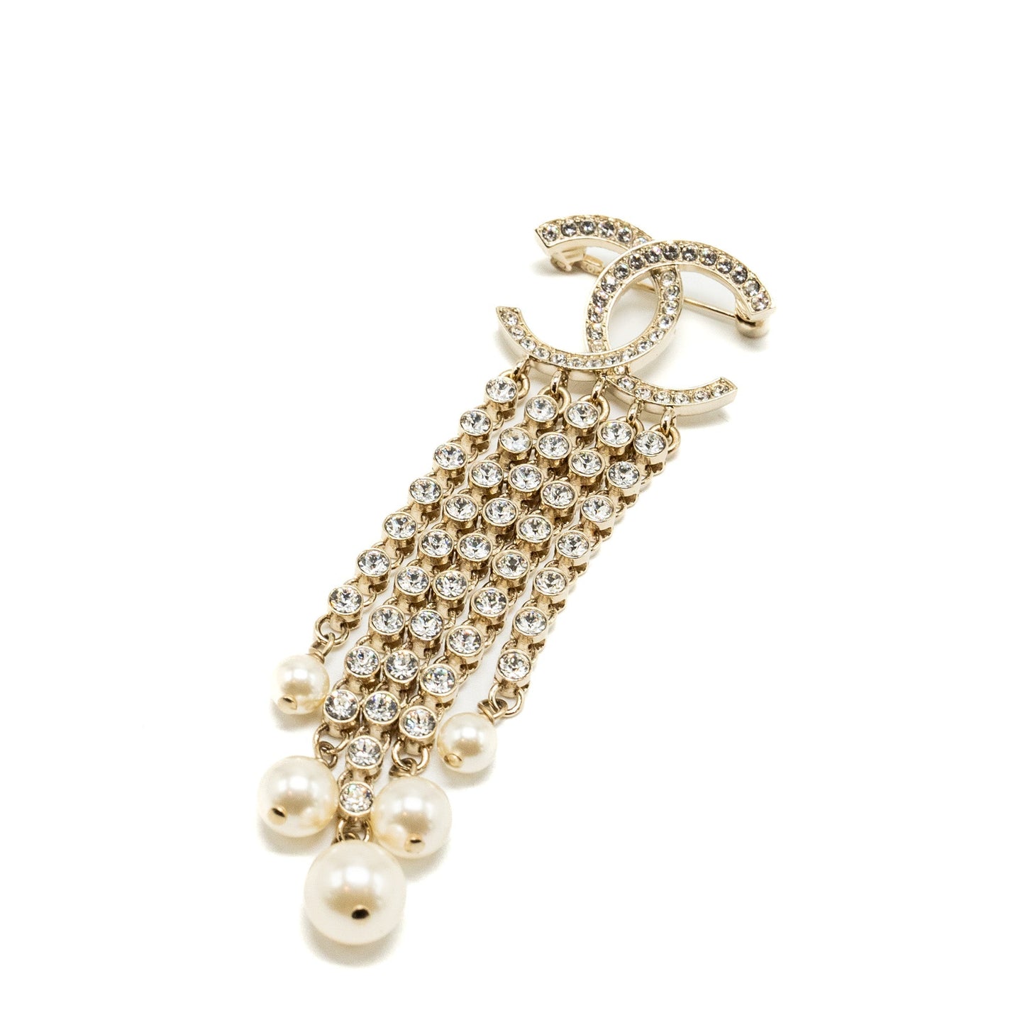 Chanel CC logo crystal dropping brooch light Gold Handbag