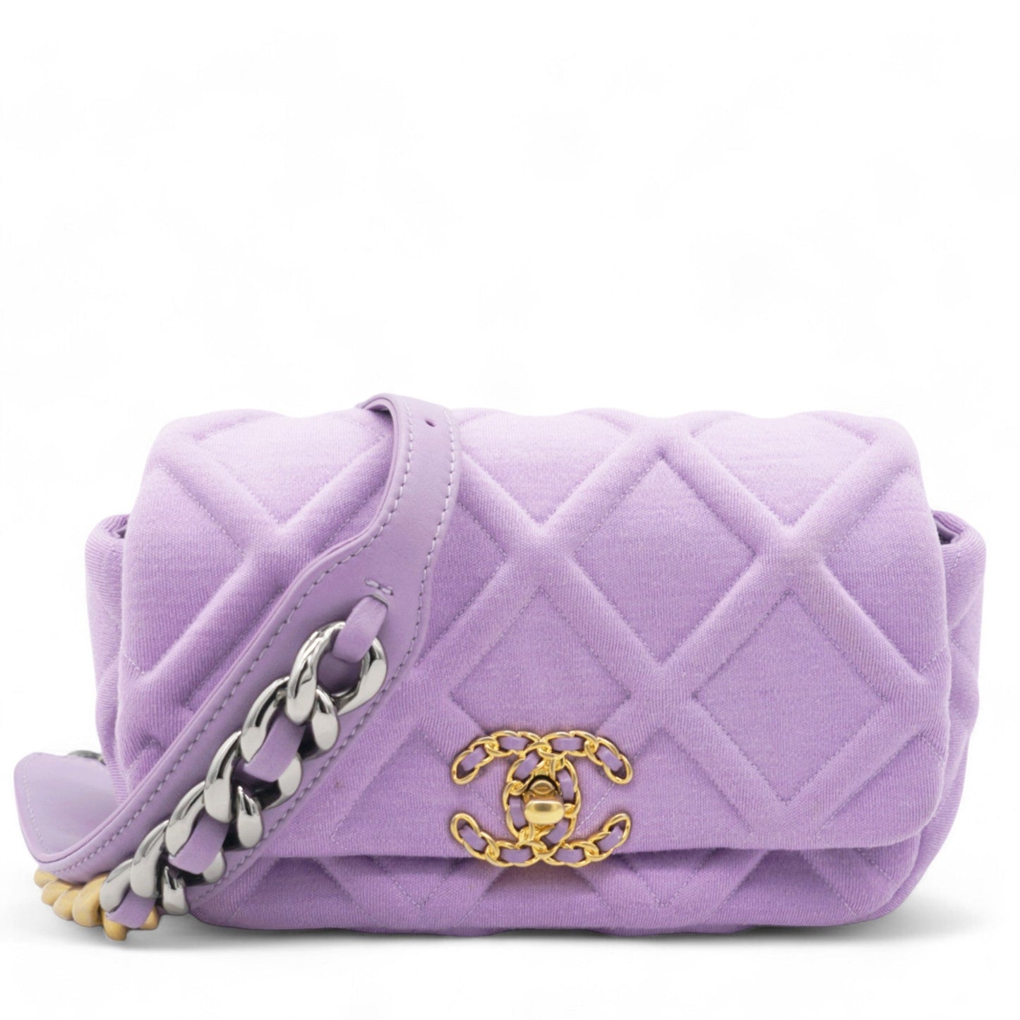 Chanel Jersey Lambskin Quilted Medium 19 Light Flap Purple Bag