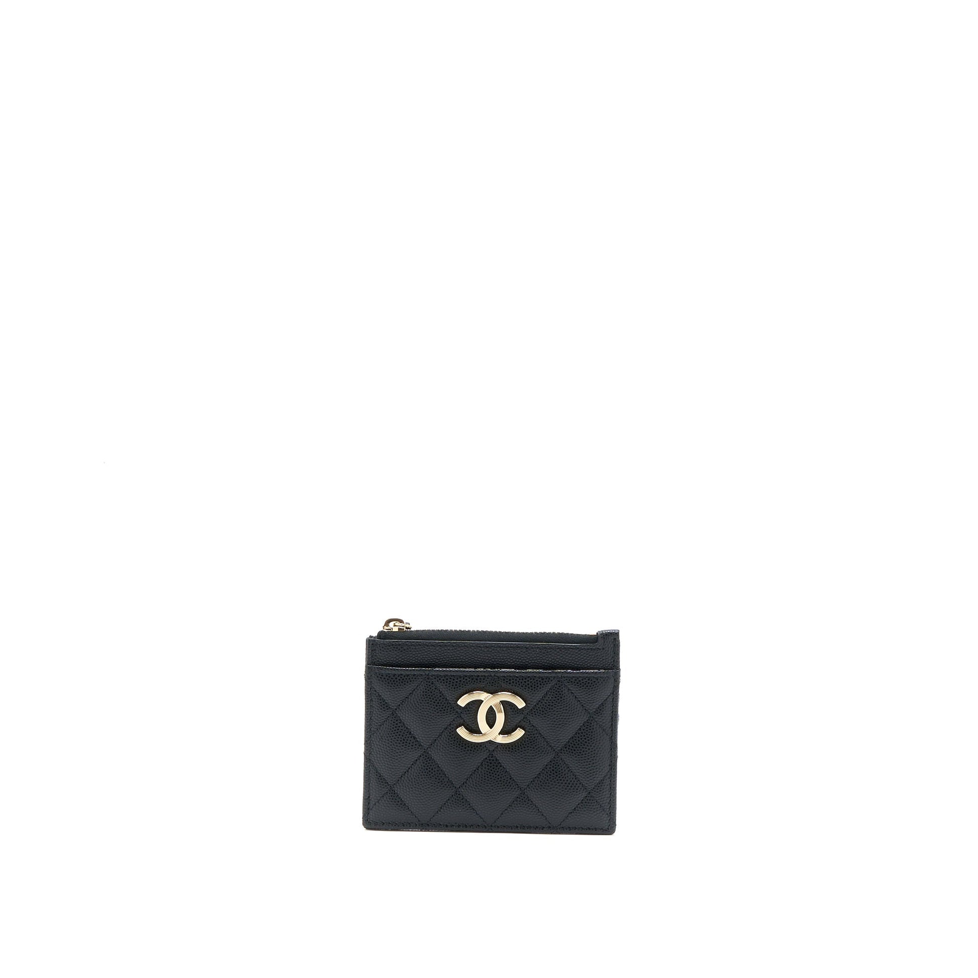 Chanel 23C Zipper Card Holder Caviar LGHW Black Wallet Case
