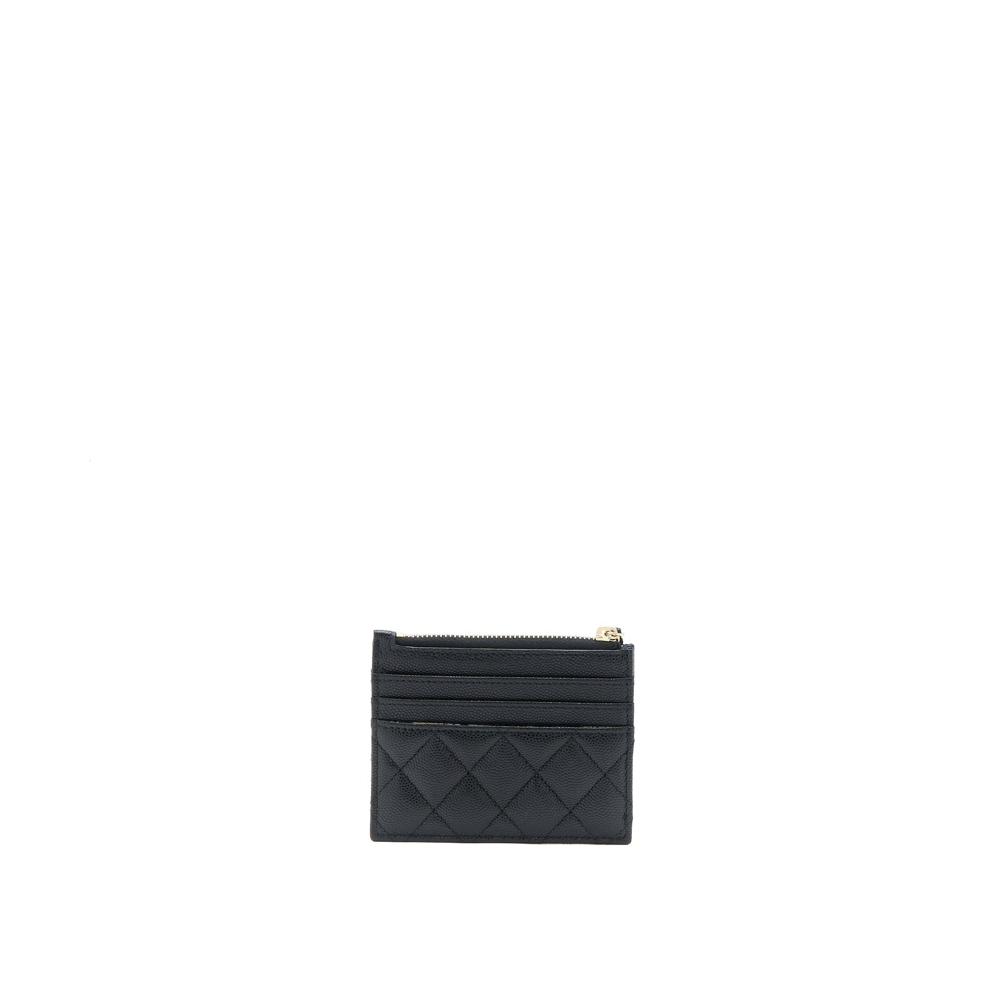 Chanel 23C Zipper Card Holder Caviar LGHW Black Wallet Case