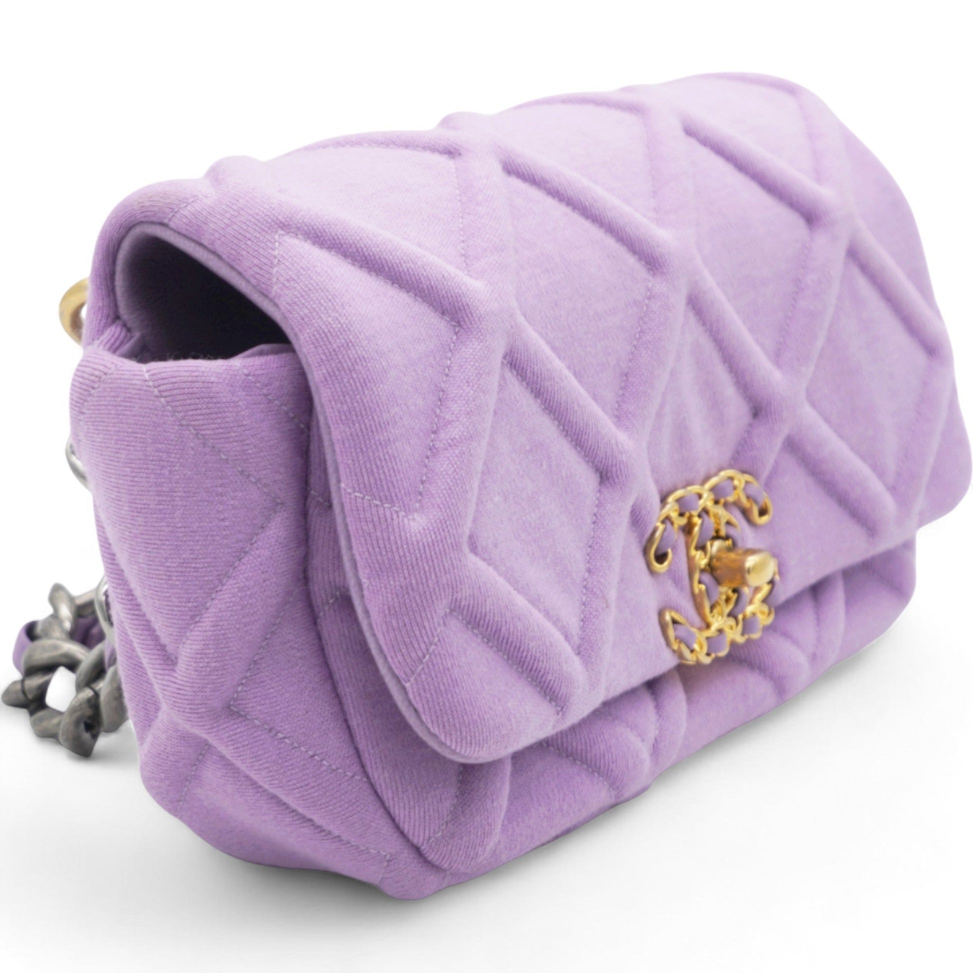 Chanel Jersey Lambskin Quilted Medium 19 Light Flap Purple Handbag
