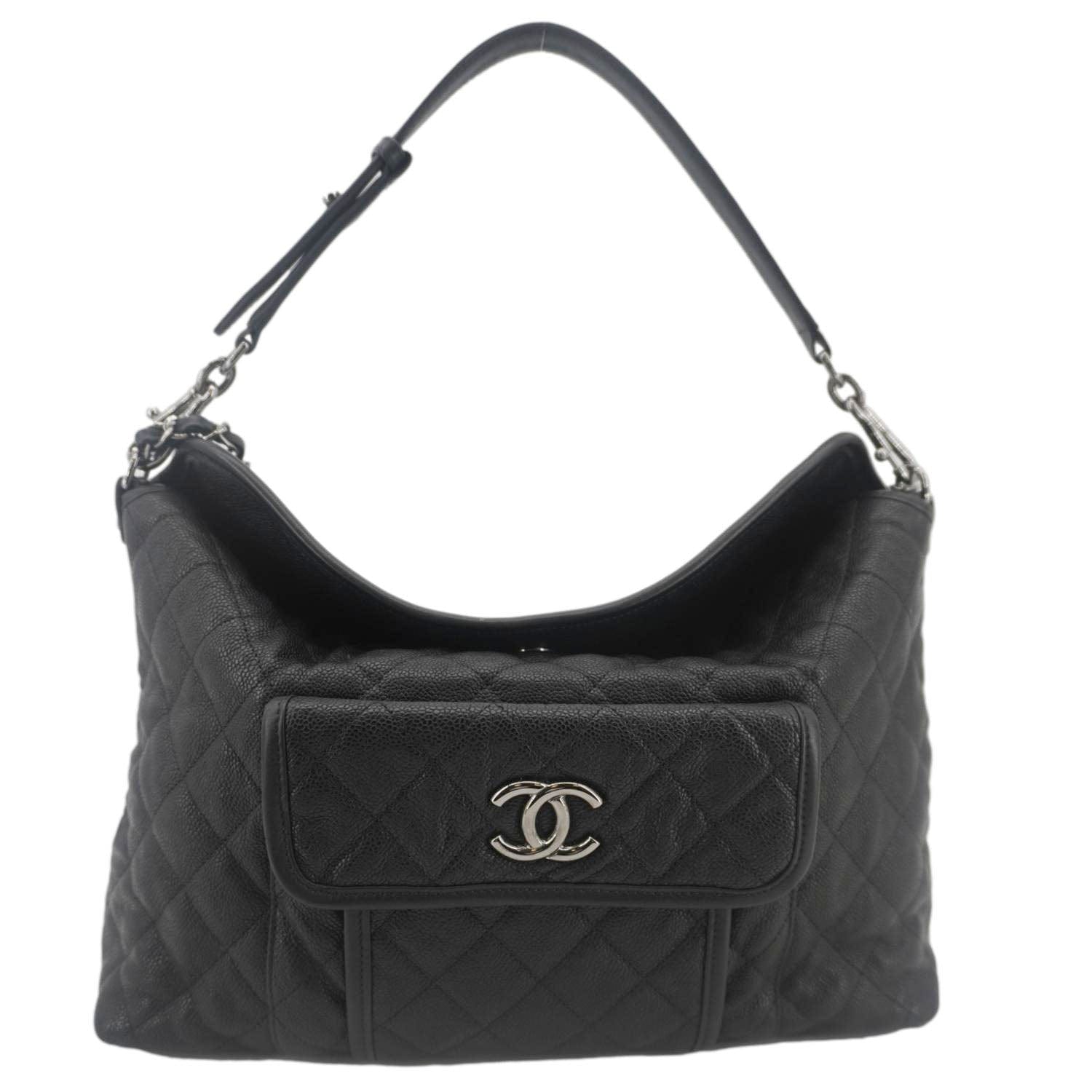 Chanel French Riviera Quilted Caviar Hobo Leather Black Travel Bag