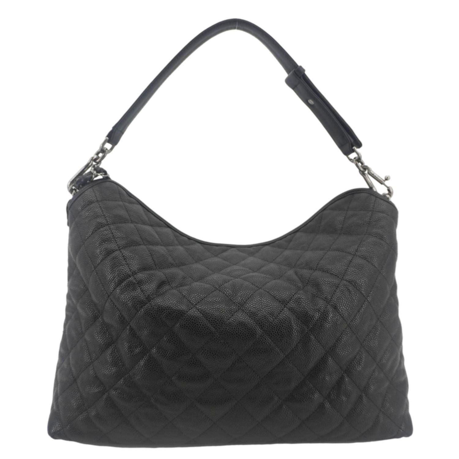 Chanel French Riviera Quilted Caviar Hobo Leather Black Travel Bag