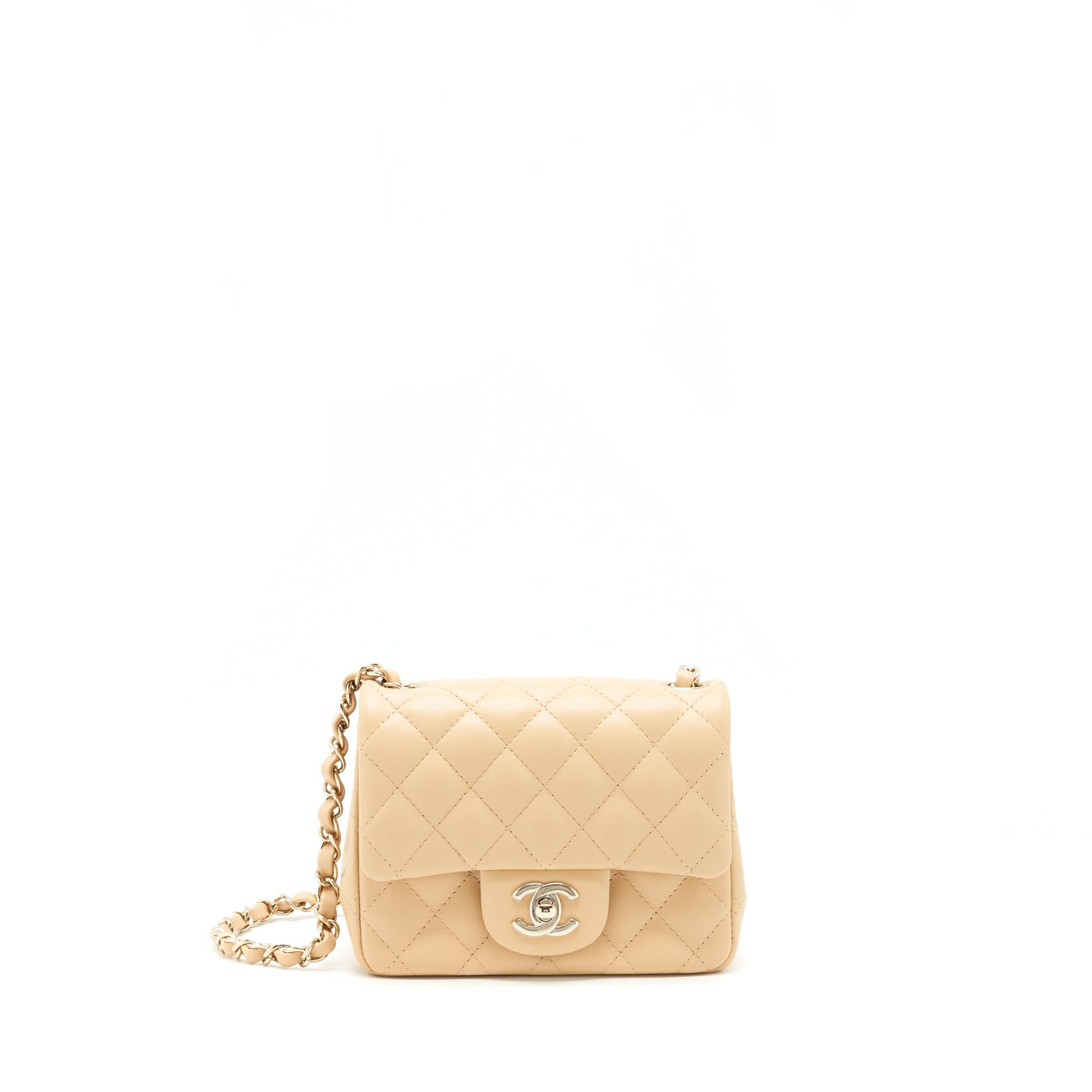 Chanel 22C square flap Lambskin LGHW Microchip Beige Shoulder Bag