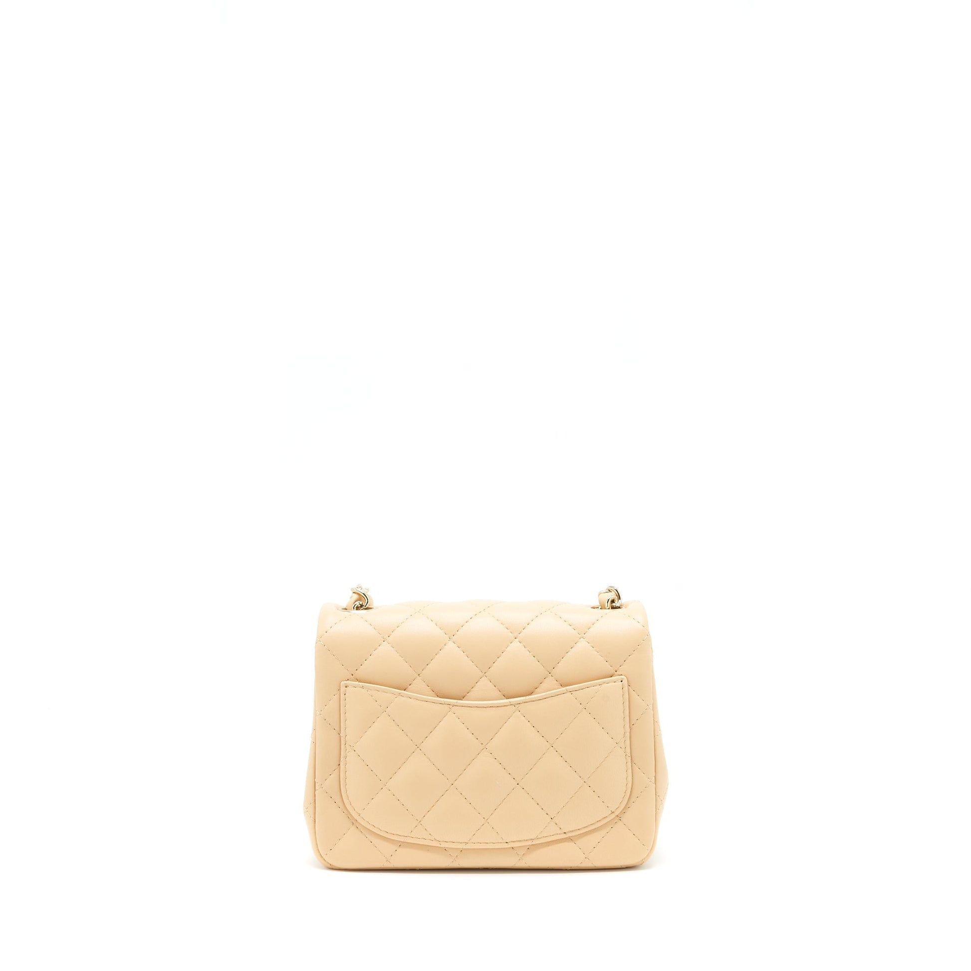 Chanel 22C square flap Lambskin LGHW Microchip Beige Shoulder Bag