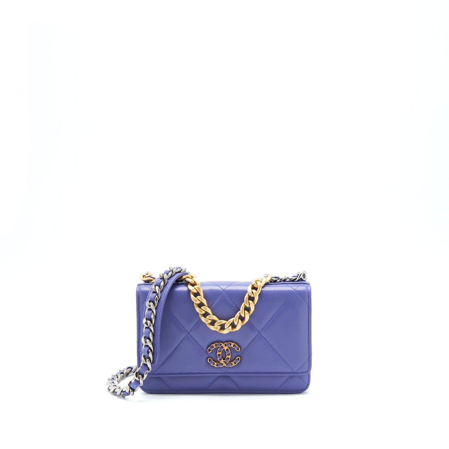 Chanel 19 on Lambskin purple hardware Gold Silver Wallet Case