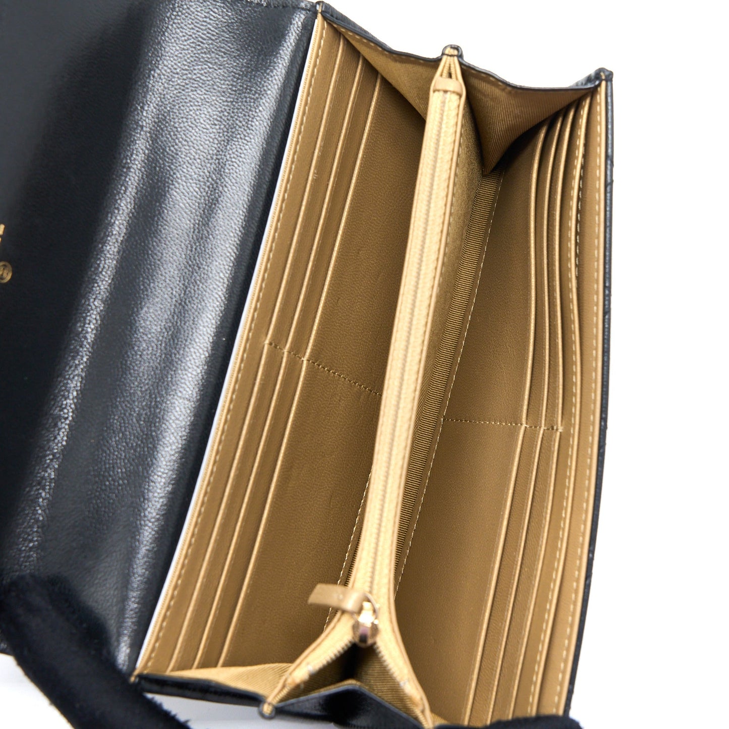 Chanel Pearl Flap on Goatskin GHW Black Wallet Case