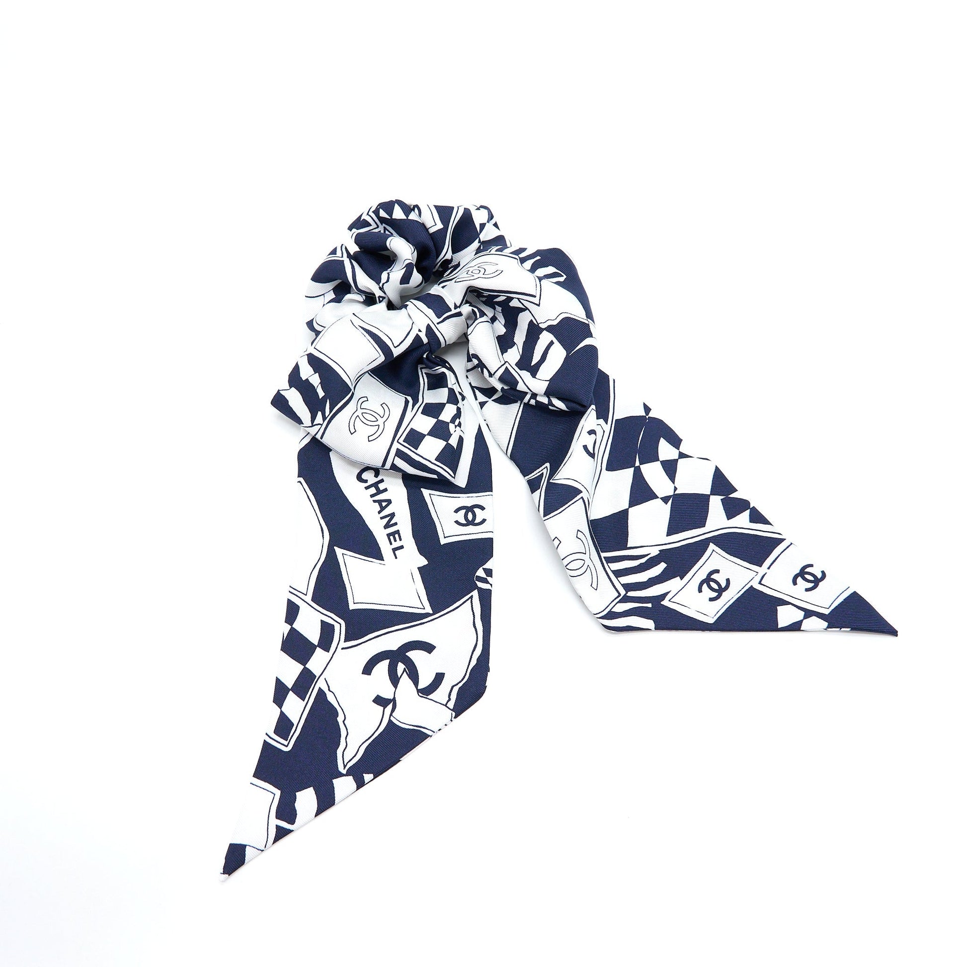 Chanel 23C CC Logo Hair Tie Navy White Handbag