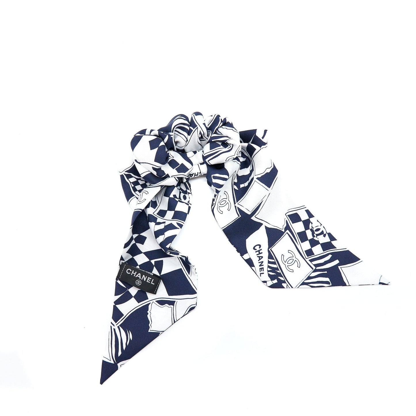 Chanel 23C CC Logo Hair Tie Navy White Handbag