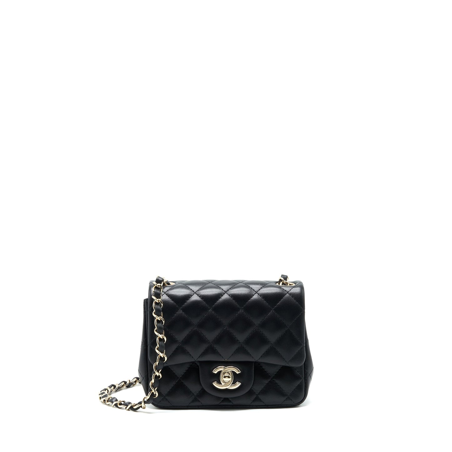 Chanel 22C Square Flap Lambskin LGHW Microchip Black Shoulder Bag