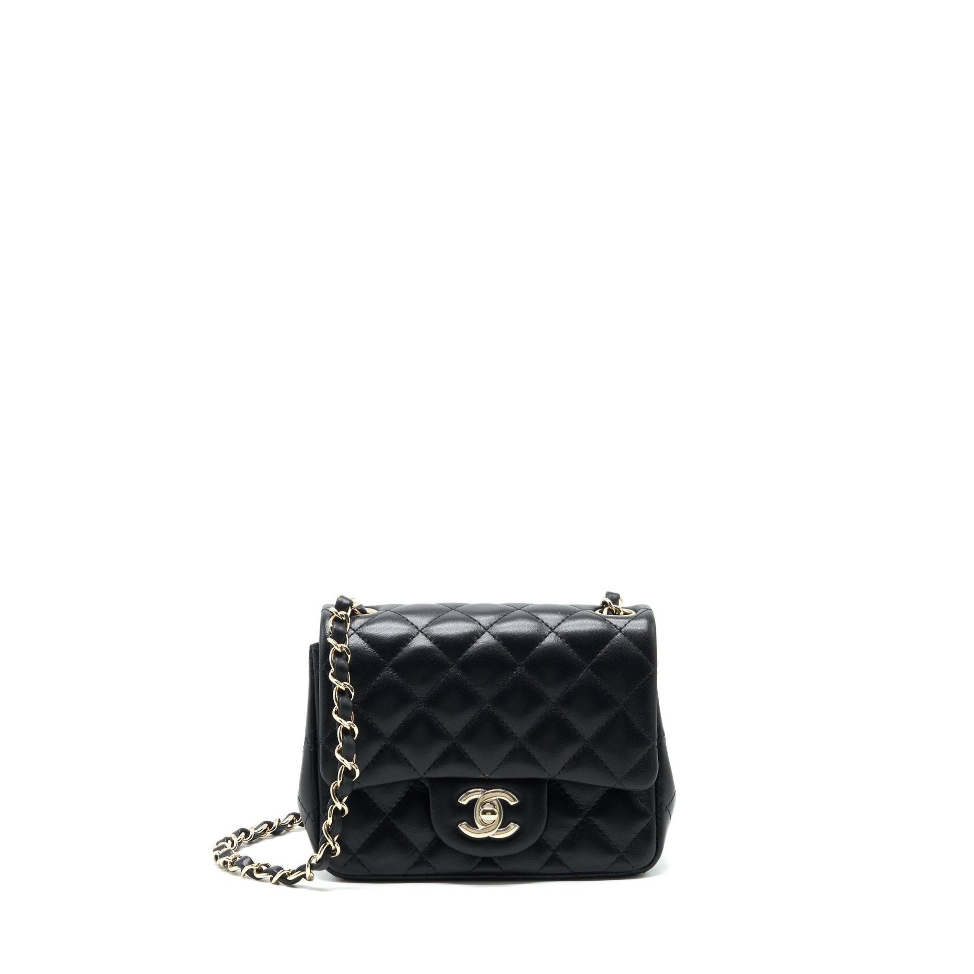 Chanel 22C Square Flap Lambskin LGHW Microchip Black Shoulder Bag