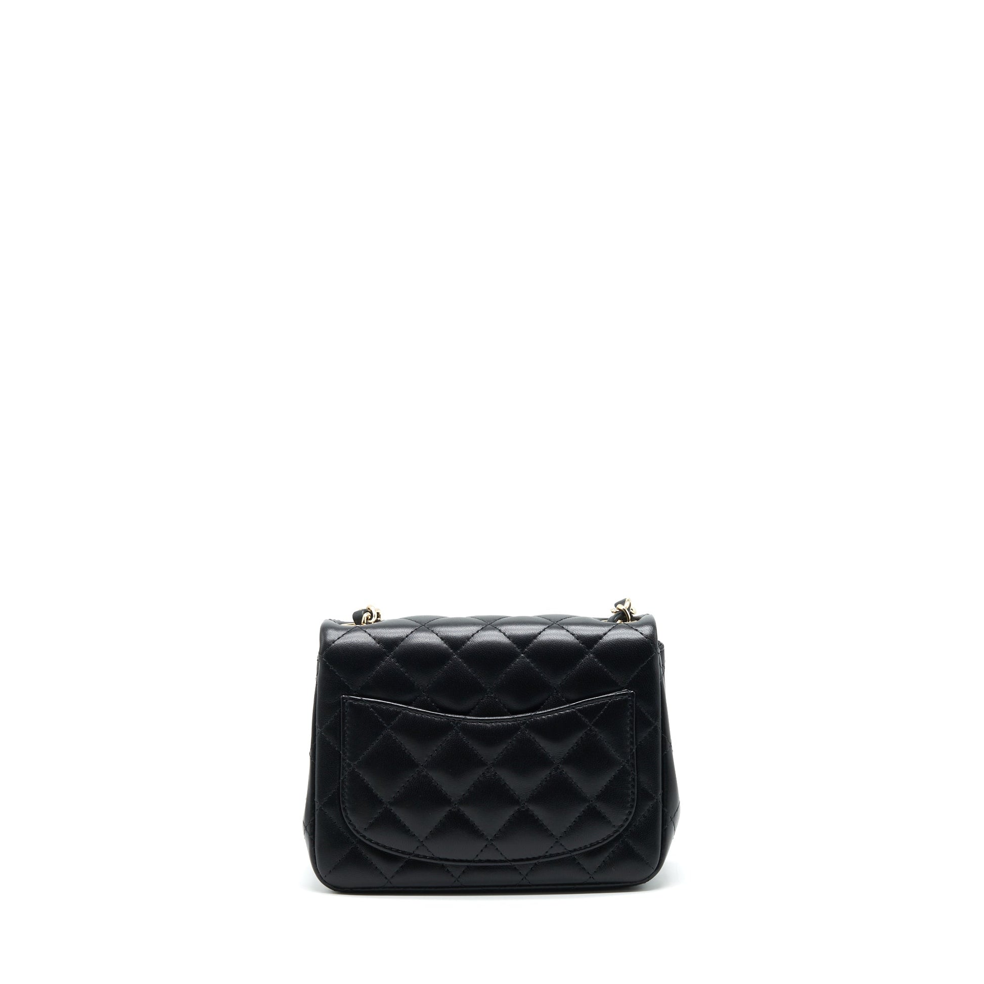 Chanel 22C Square Flap Lambskin LGHW Microchip Black Shoulder Bag