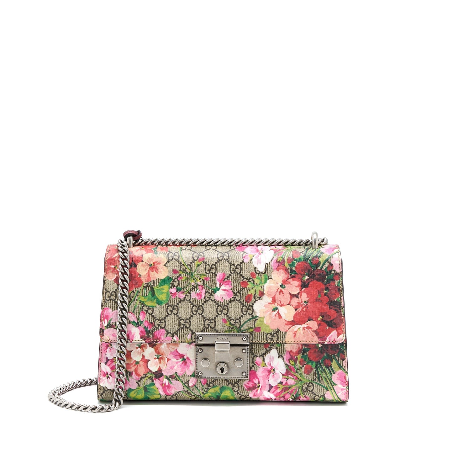 Gucci Padlock Shoulder Flower Printed Supreme Ruthenium Hardware Shoulder Bag