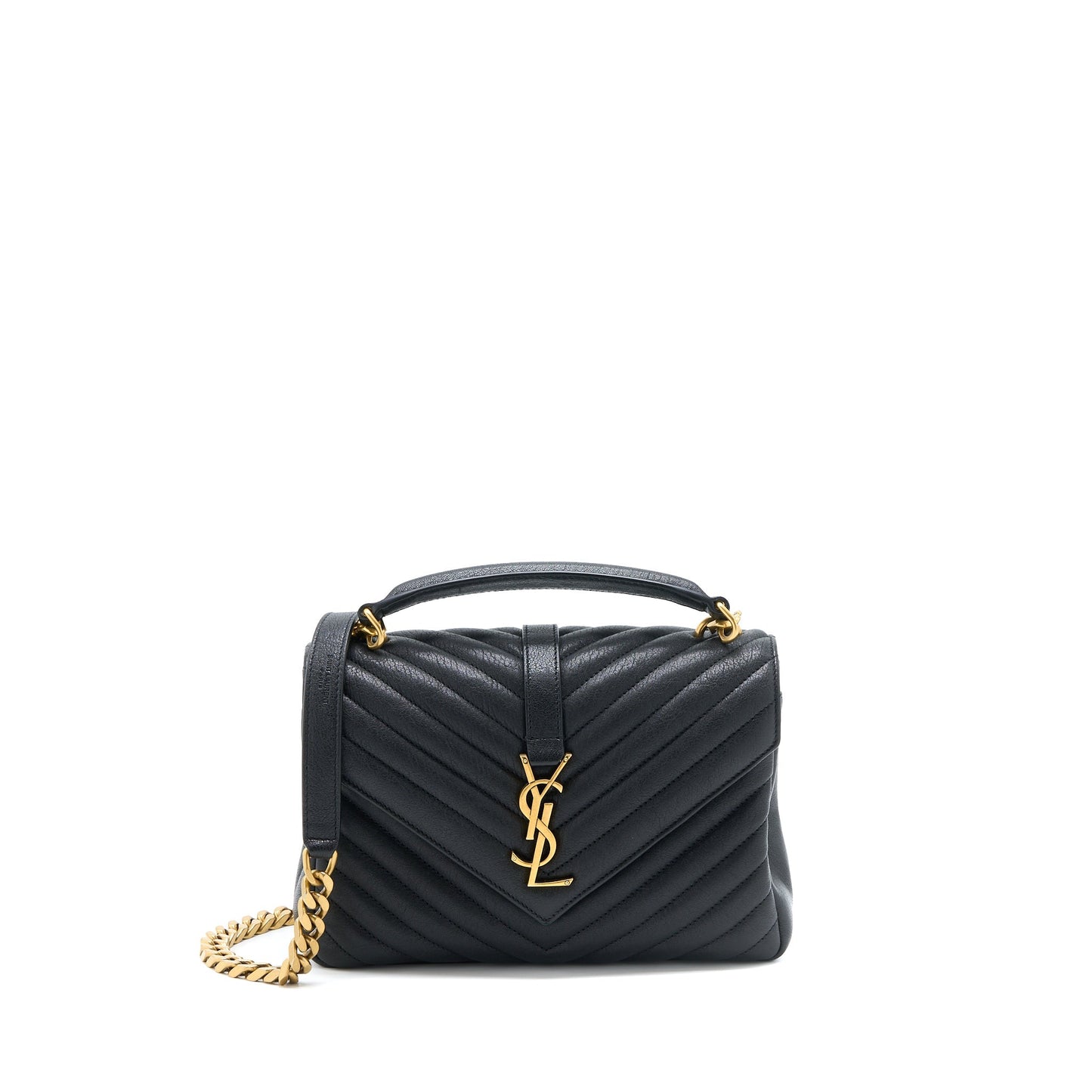 YSL Saint Laurent Saint Laurent College Purse Lambskin Brushed Travel Quilted Black Travel Bag