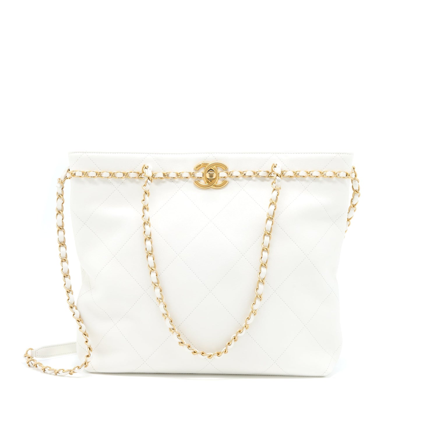 Chanel Quilted Calfskin Brushed GHW White Tote Bag