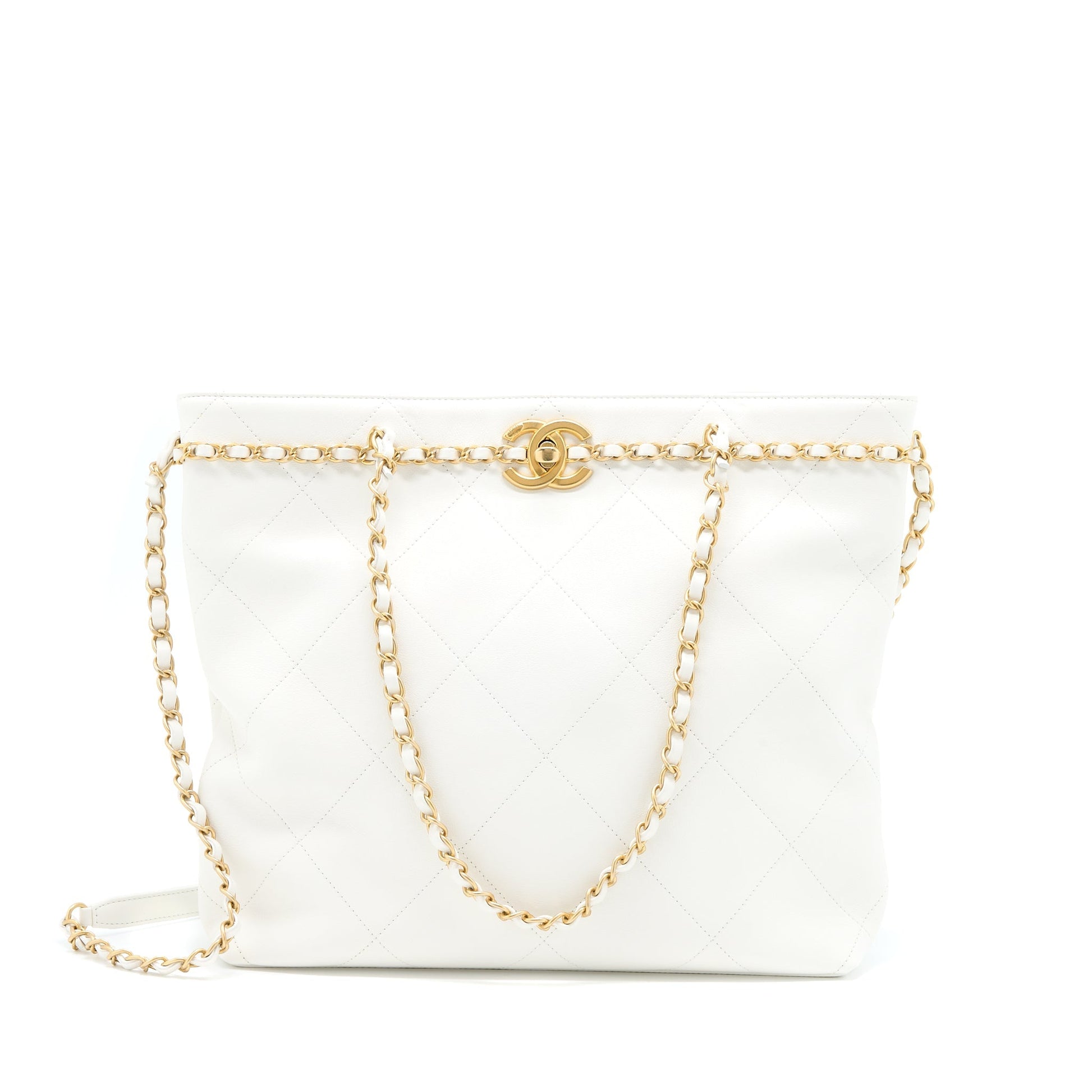 Chanel Quilted Calfskin Brushed GHW White Tote Bag