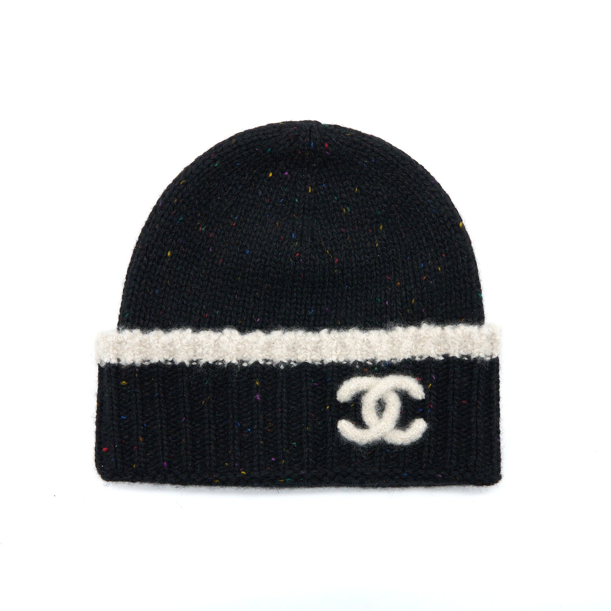 Chanel Beanie Hat Cashmere Black White