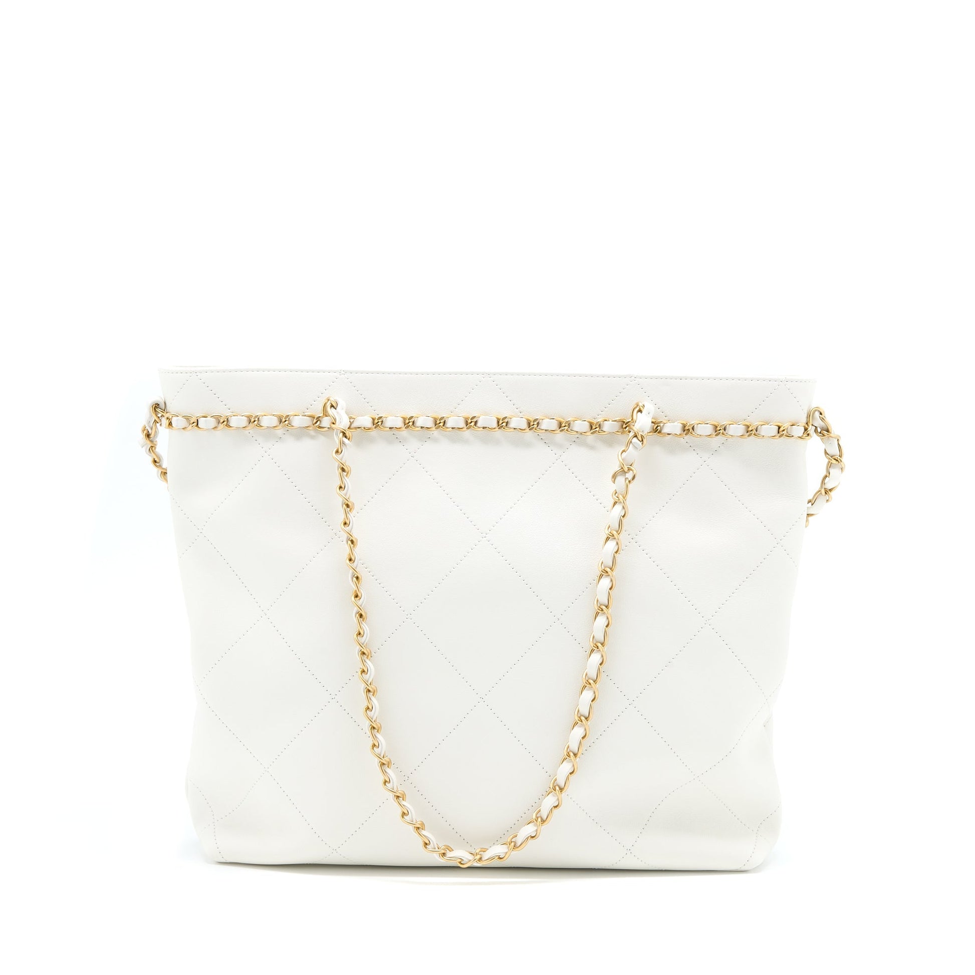 Chanel Quilted Calfskin Brushed GHW White Tote Bag