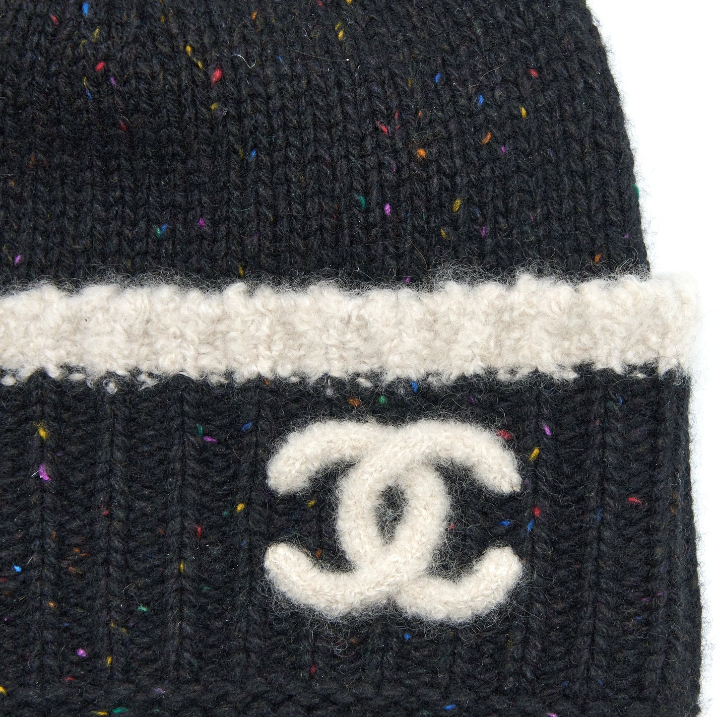 Chanel Beanie Hat Cashmere Black White