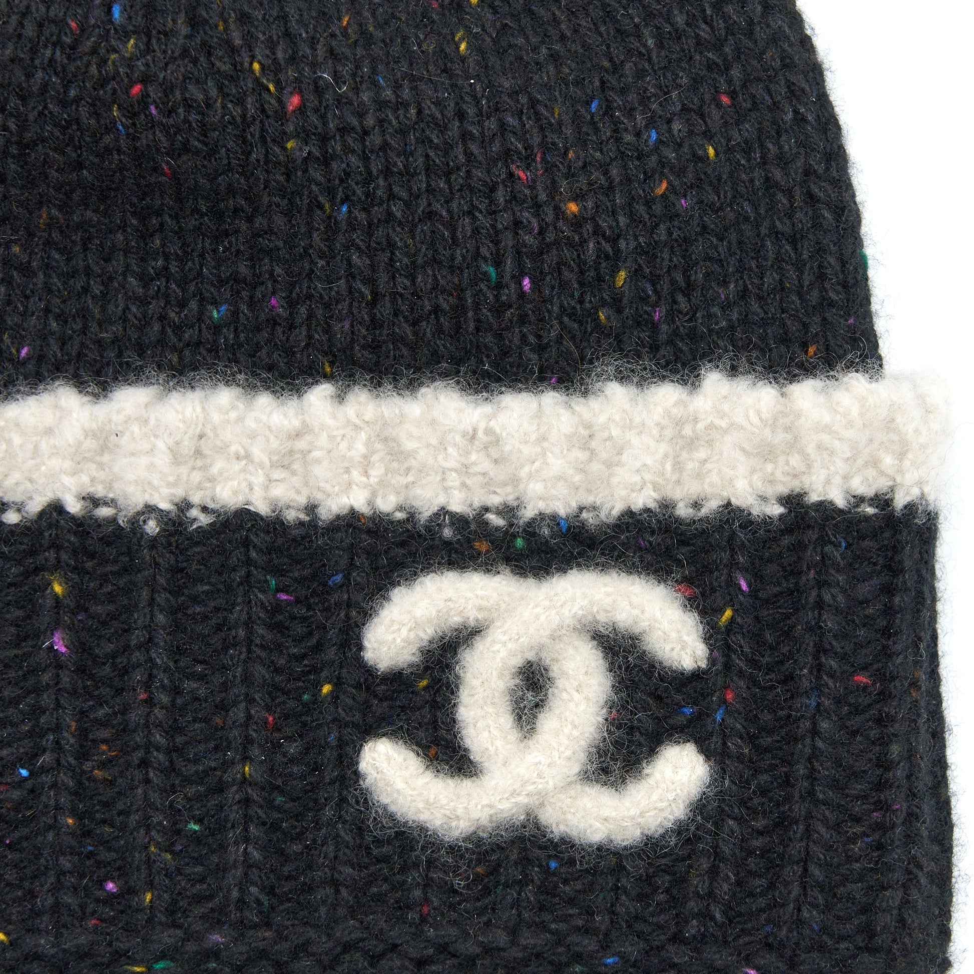 Chanel Beanie Hat Cashmere Black White