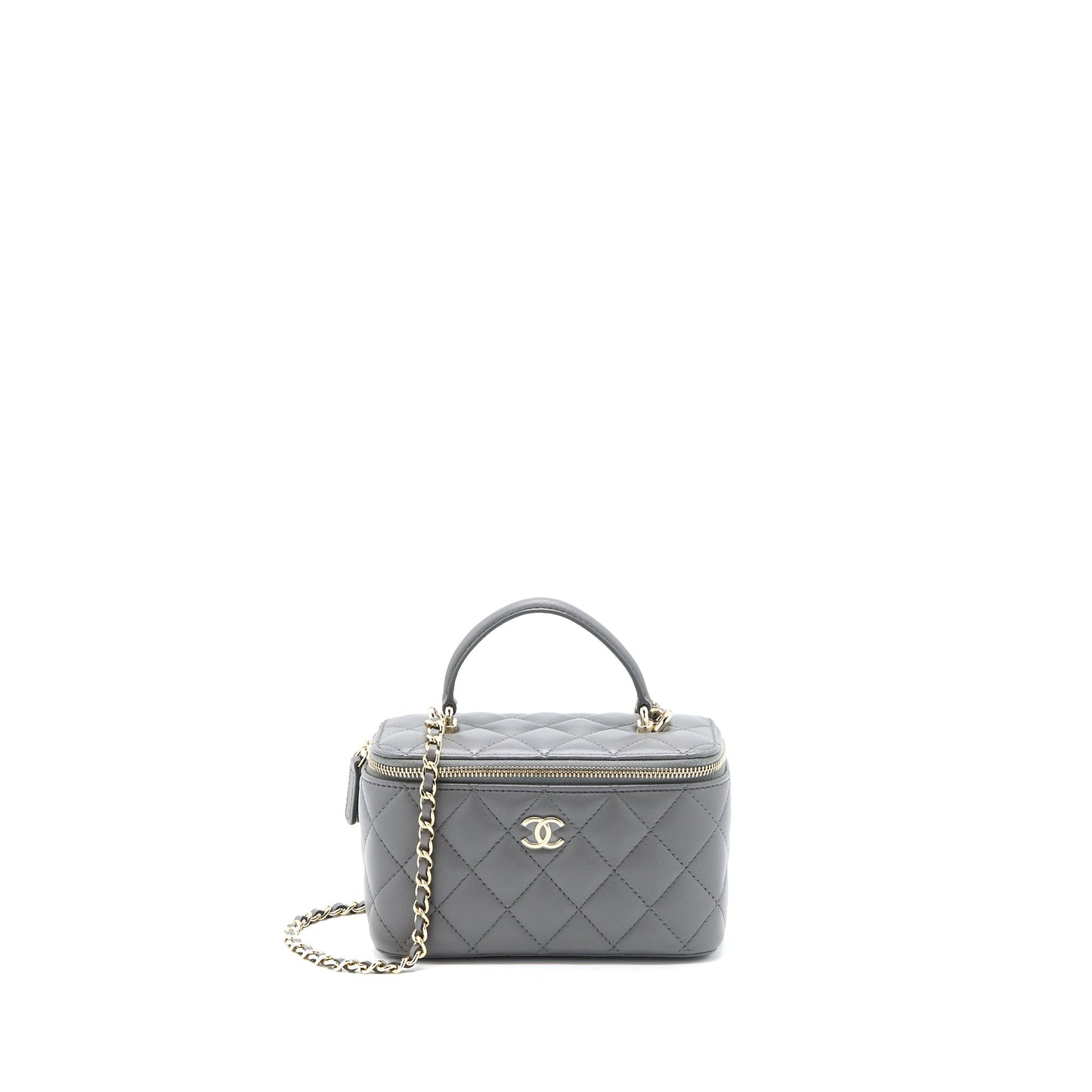 Chanel Top Handle Long Vanity Lambskin LGHW Grey Handbag