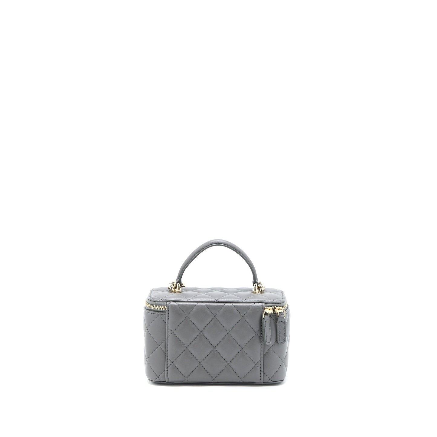 Chanel Top Handle Long Vanity Lambskin LGHW Grey Handbag