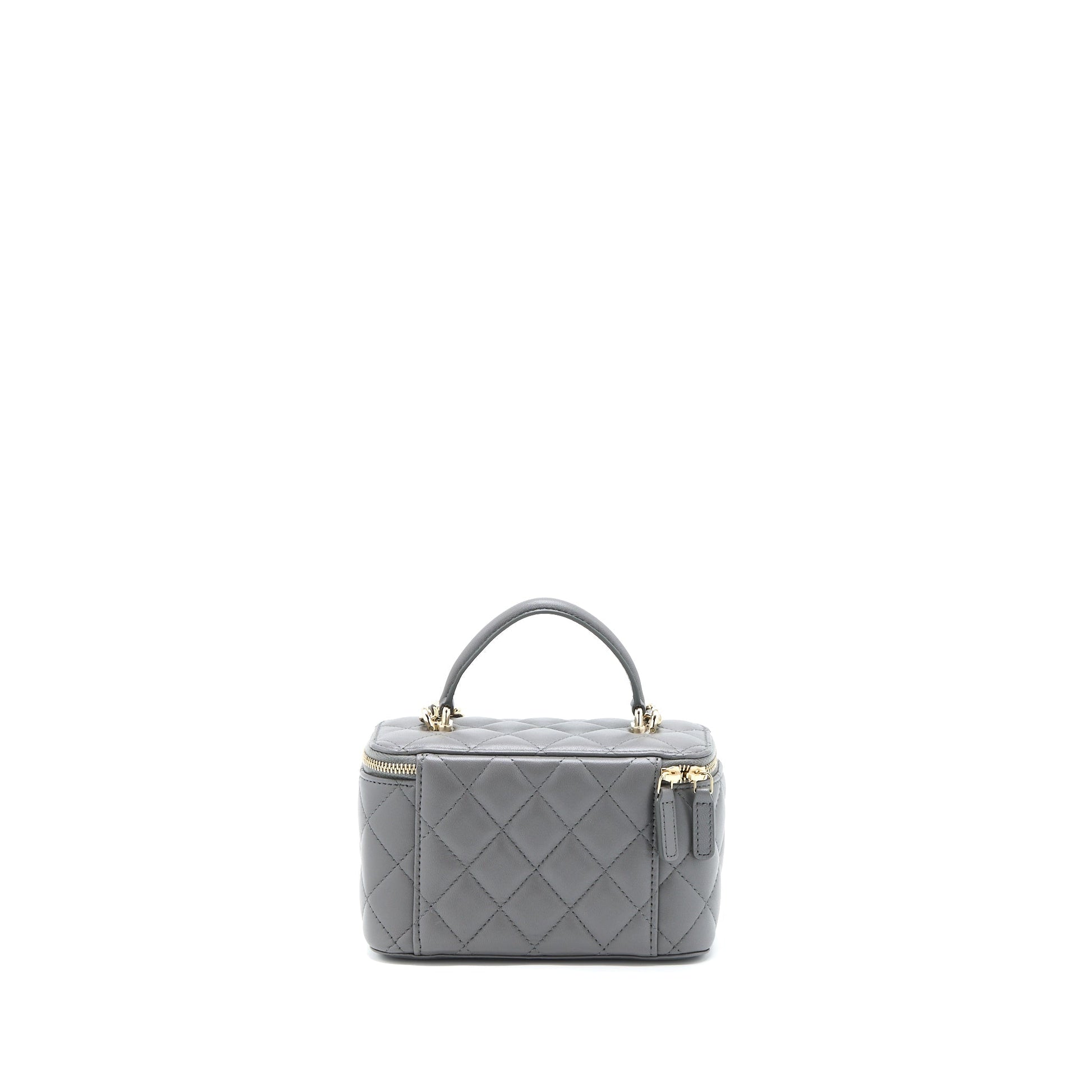 Chanel Top Handle Long Vanity Lambskin LGHW Grey Handbag