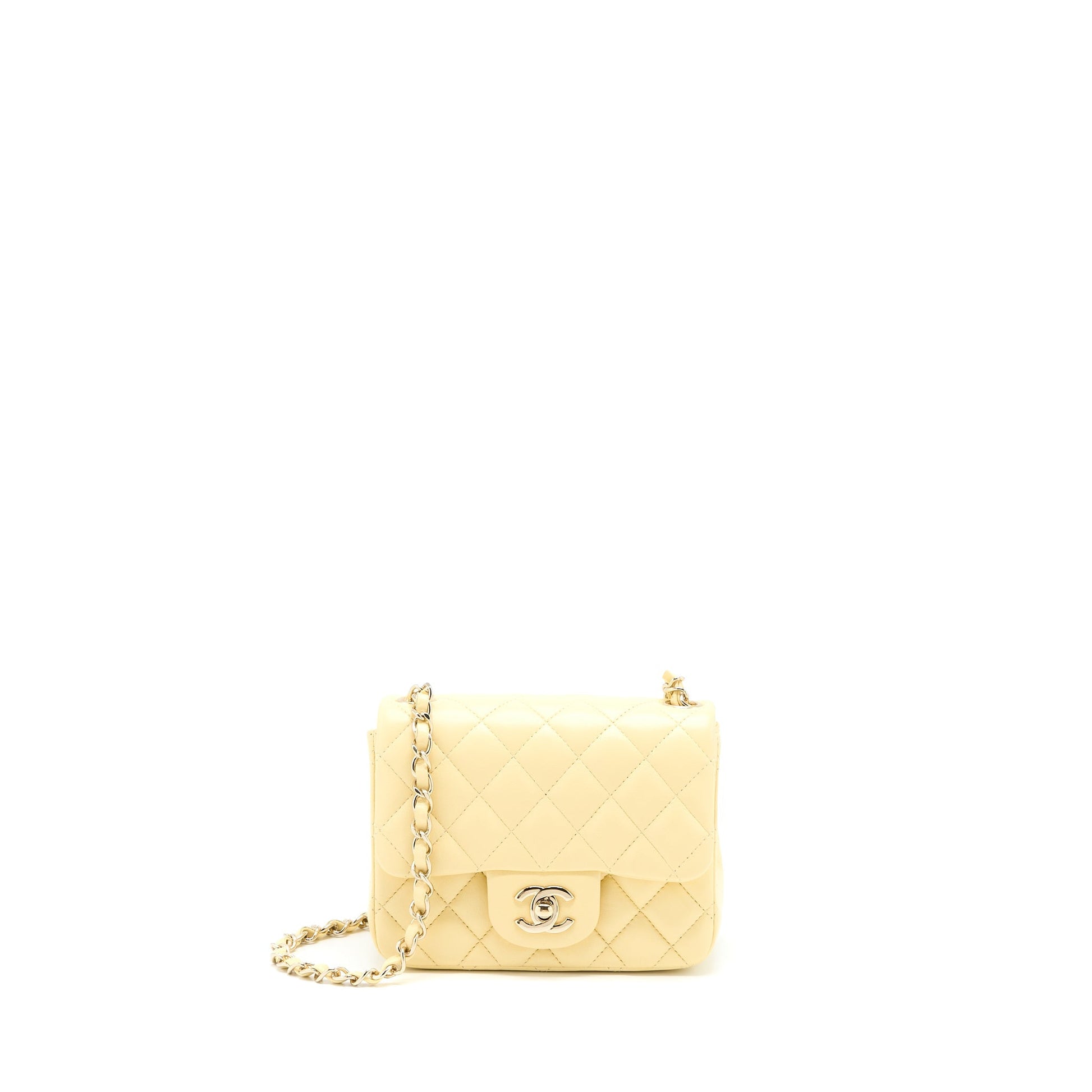 Chanel Square Flap Lambskin Light Yellow LGHW Shoulder Bag