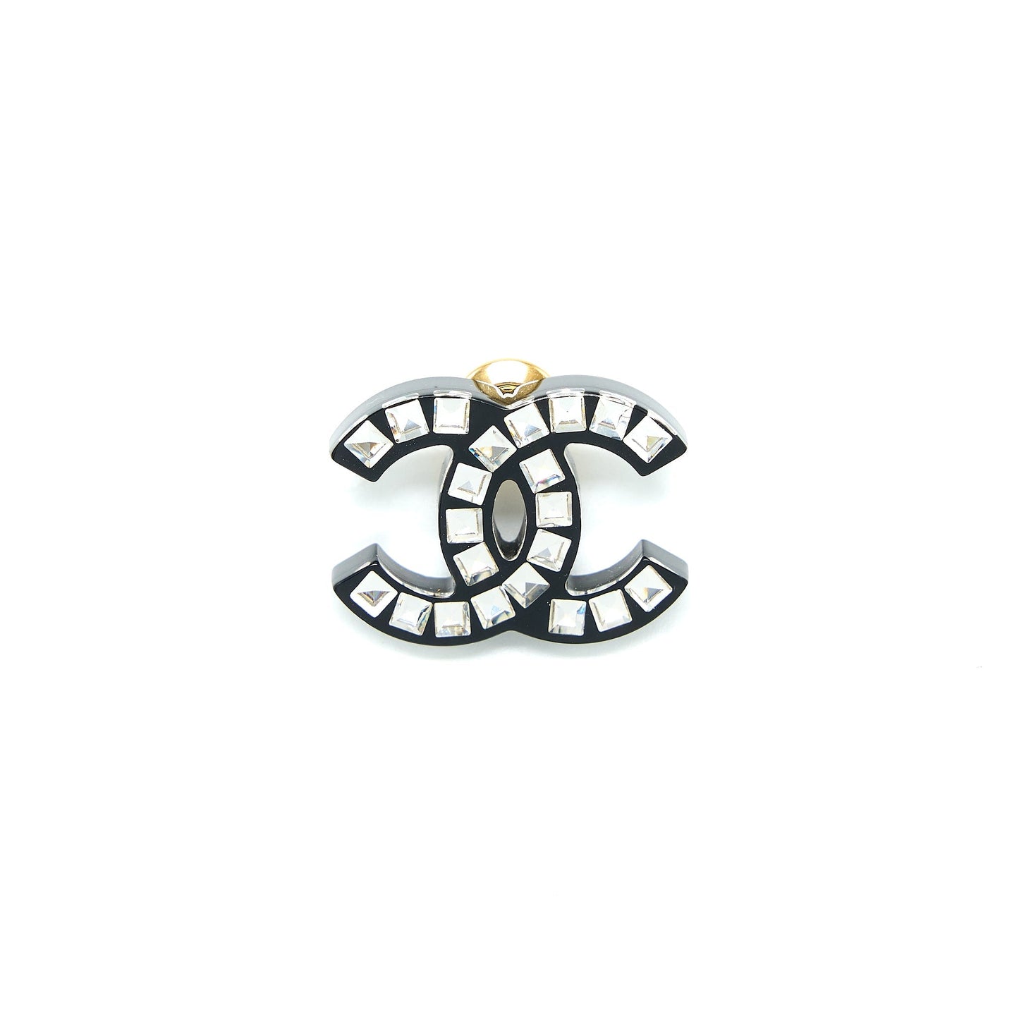 Chanel CC Logo Brooch Crystal Tone Gold Handbag