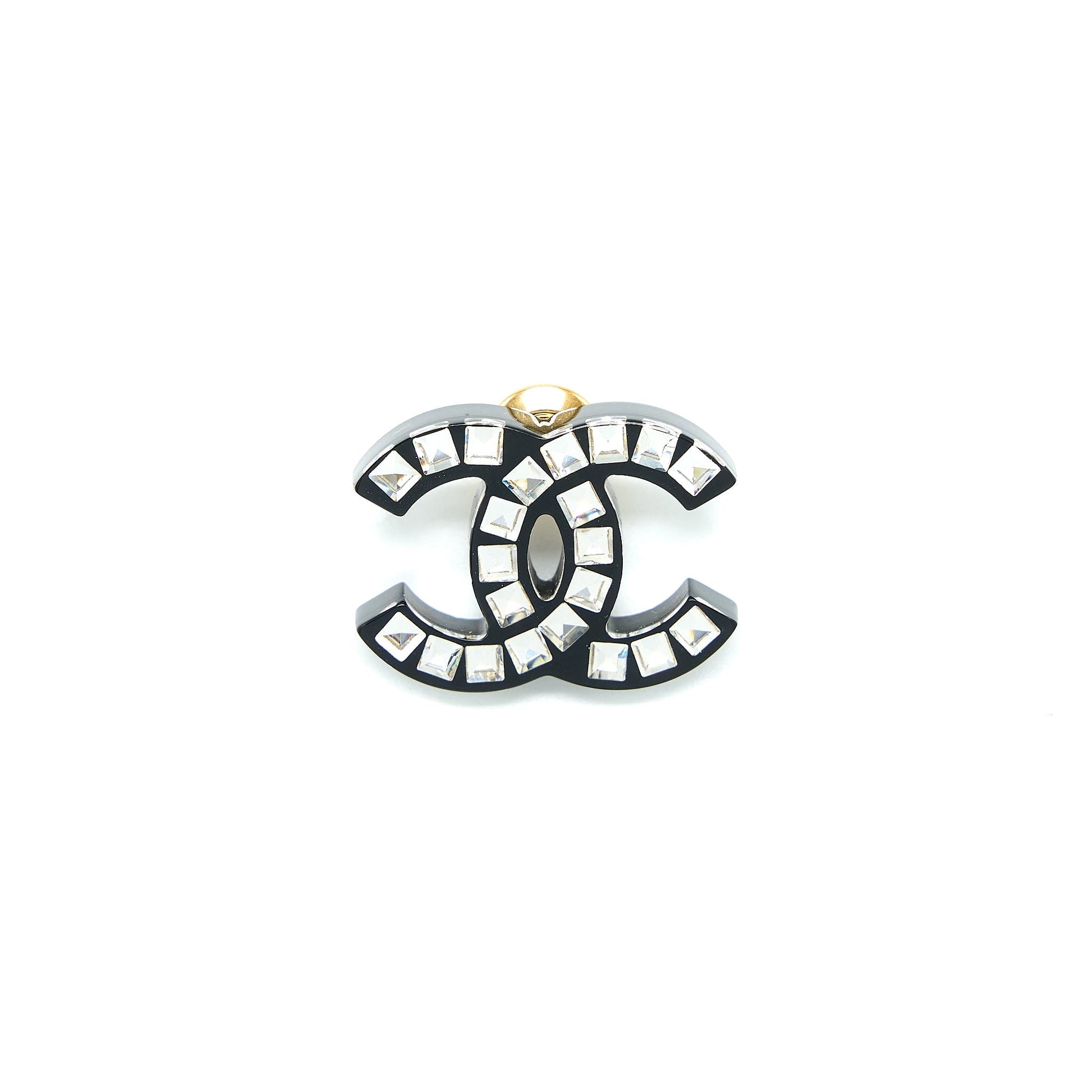 Chanel CC Logo Brooch Crystal Tone Gold Handbag