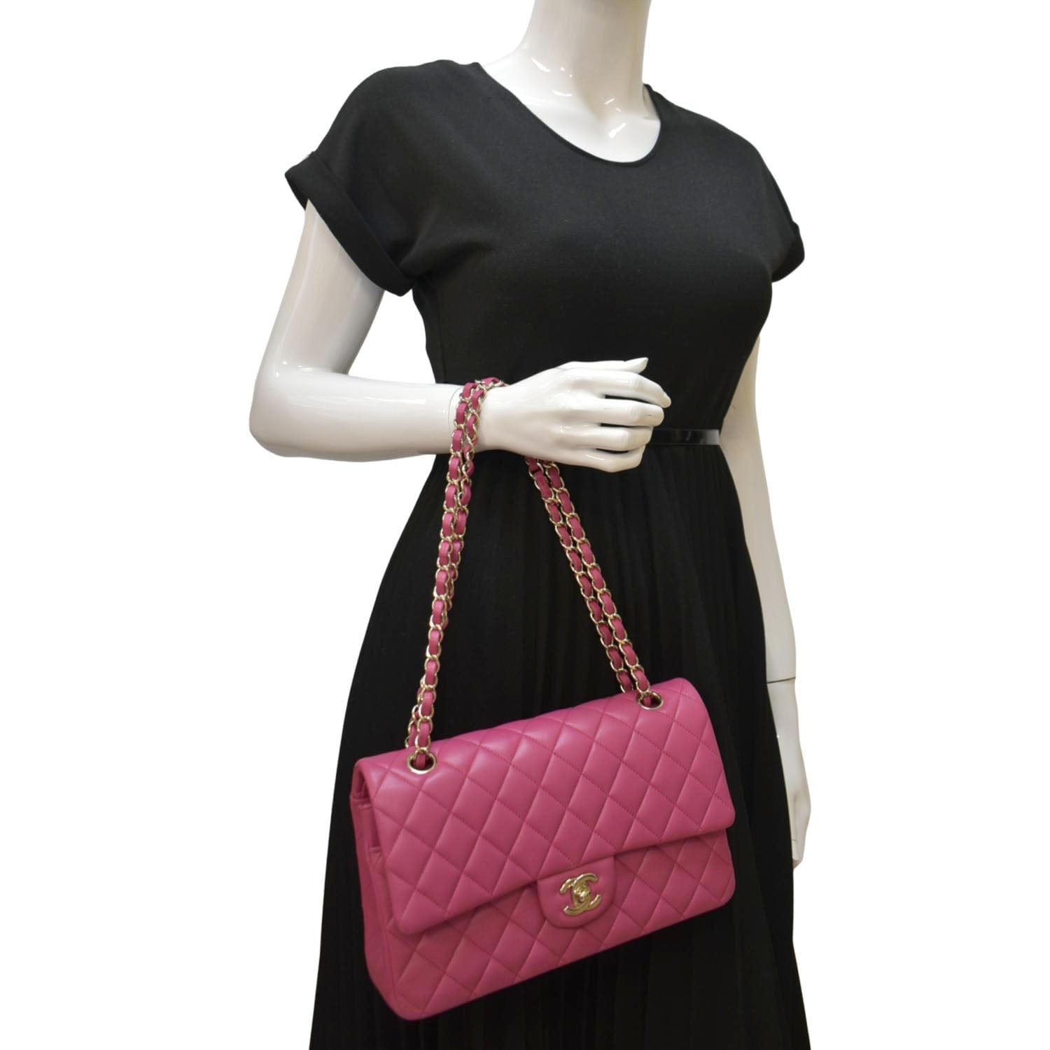 Chanel Classic Double Flap Quilted Leather Lambskin Pink Travel Bag