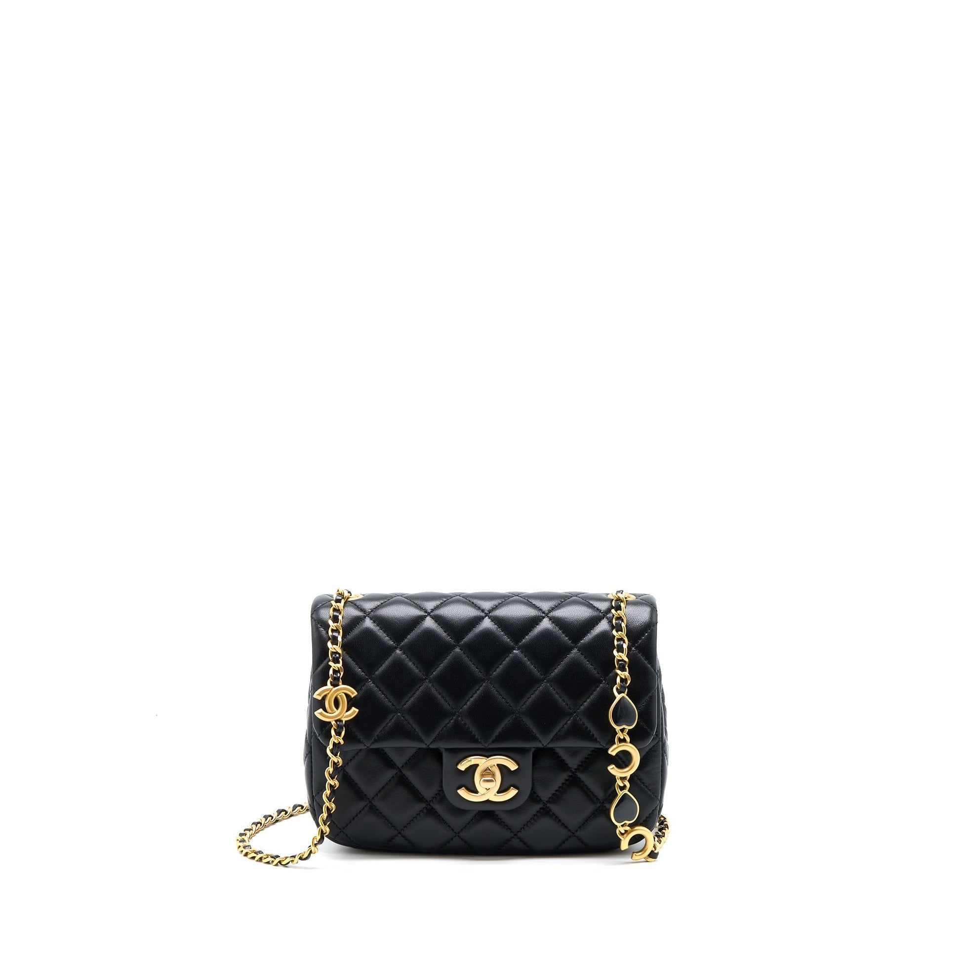 Chanel 22K Coco Quilted Flap Lambskin Brushed Black Shoulder Bag
