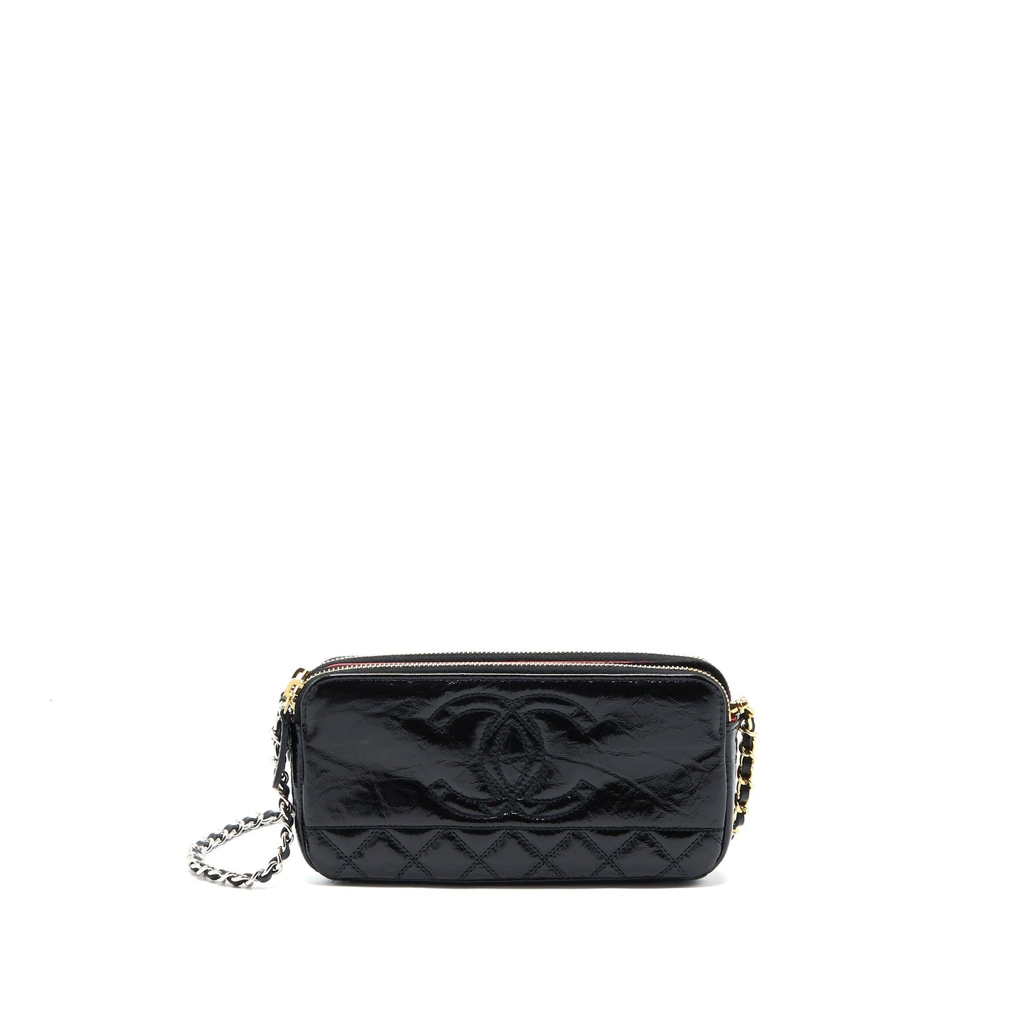 Chanel Double Zip On Aged Calfskin Hardware Multicolour Black Wallet Case
