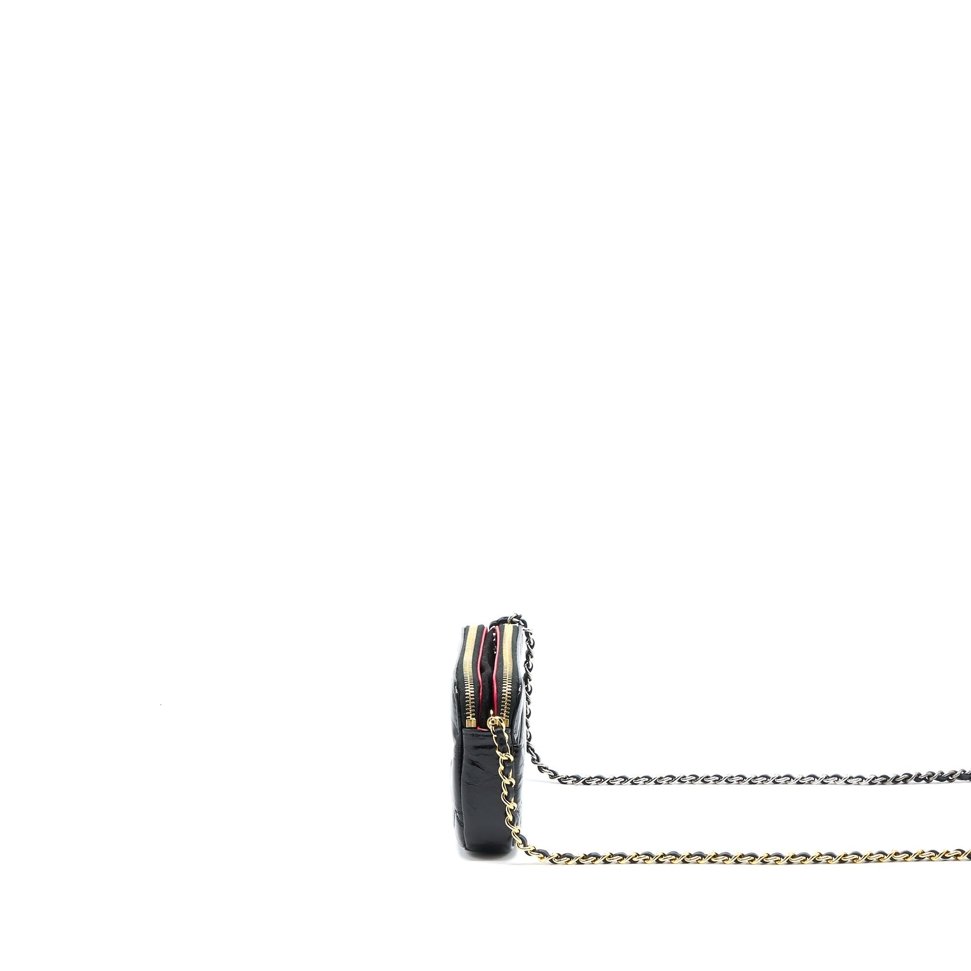 Chanel Double Zip On Aged Calfskin Hardware Multicolour Black Wallet Case